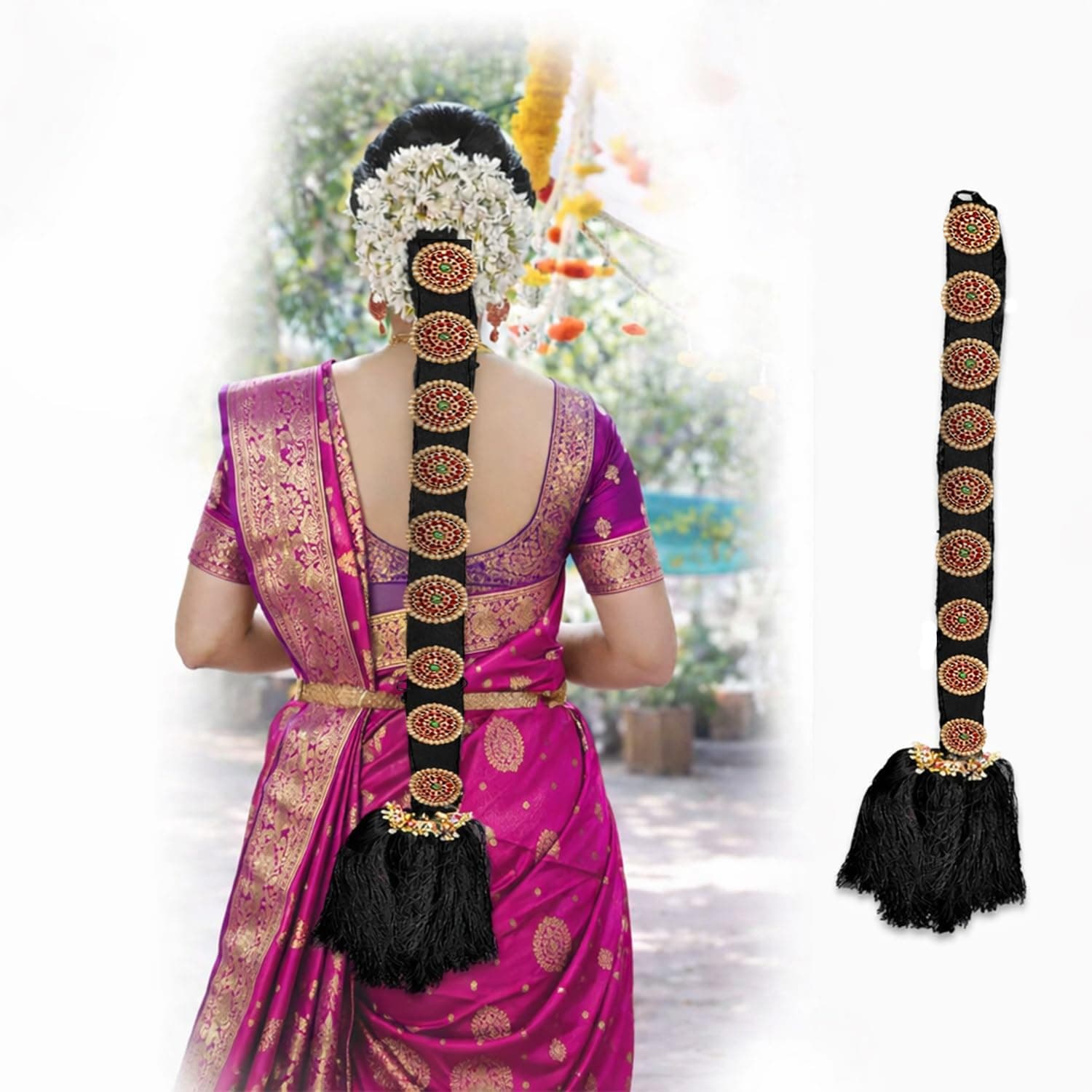 VAMA Ready Choti Jada Billalu Set Hair Ornaments Full Moon Bharatanatyam Kuchipudi Classical Dance Jewellery For Women - Black