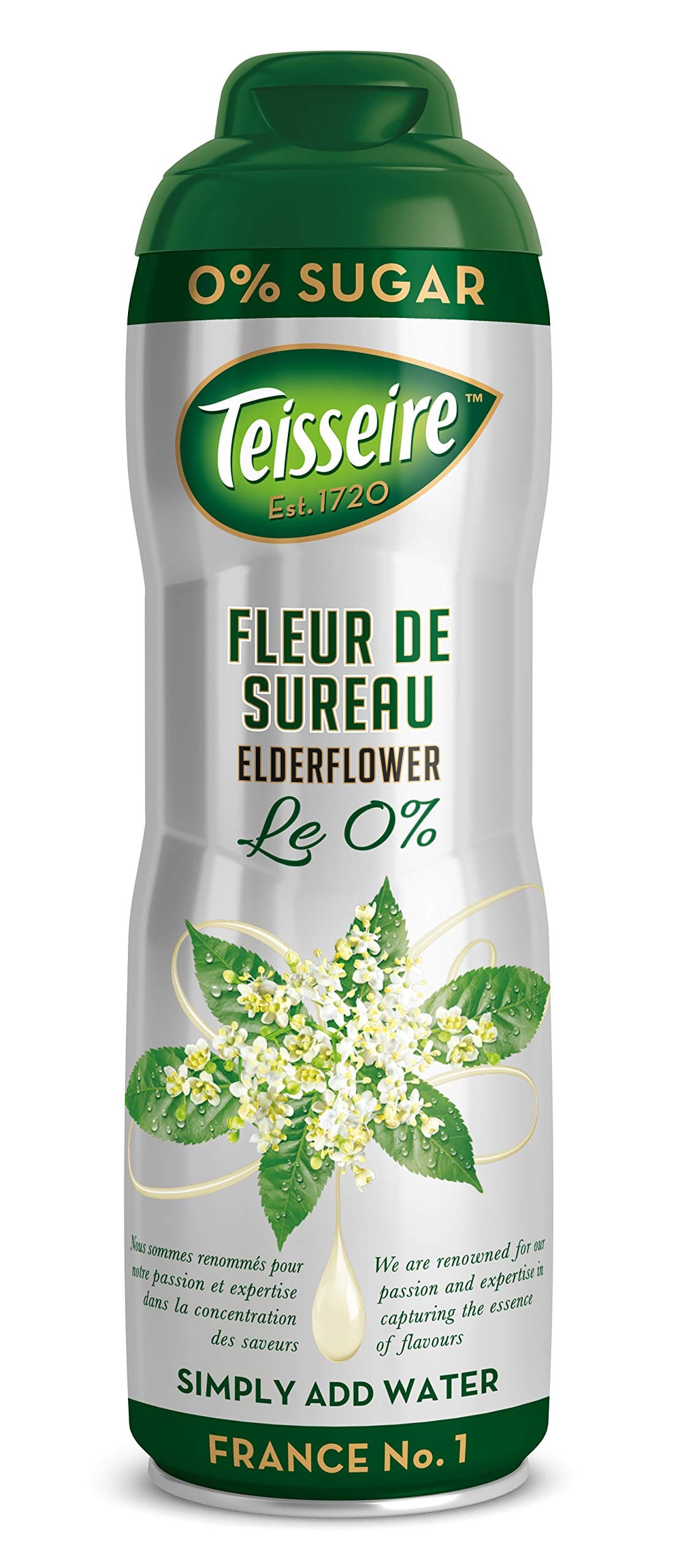 Teisseire0% Sugar Syrup, Low Calorie, Sugar Free Cordial, Natural Ingredients, Elderflower - 600 ml, 48 Servings, Pack of 1