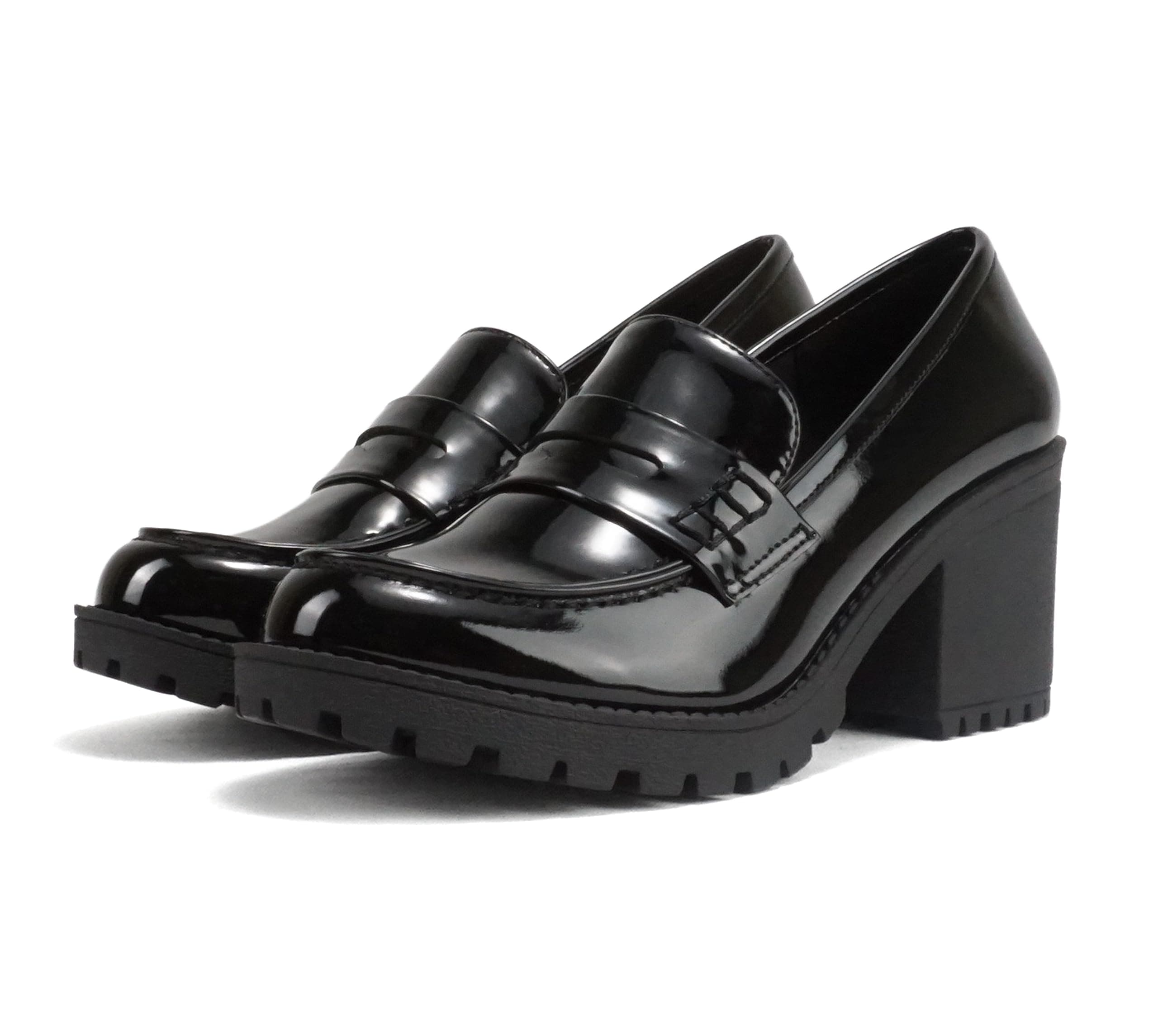 Soda “Kinder” ~ Women Slip On Chunky Mid Heel Lug Sole Penny Loafer Shoe