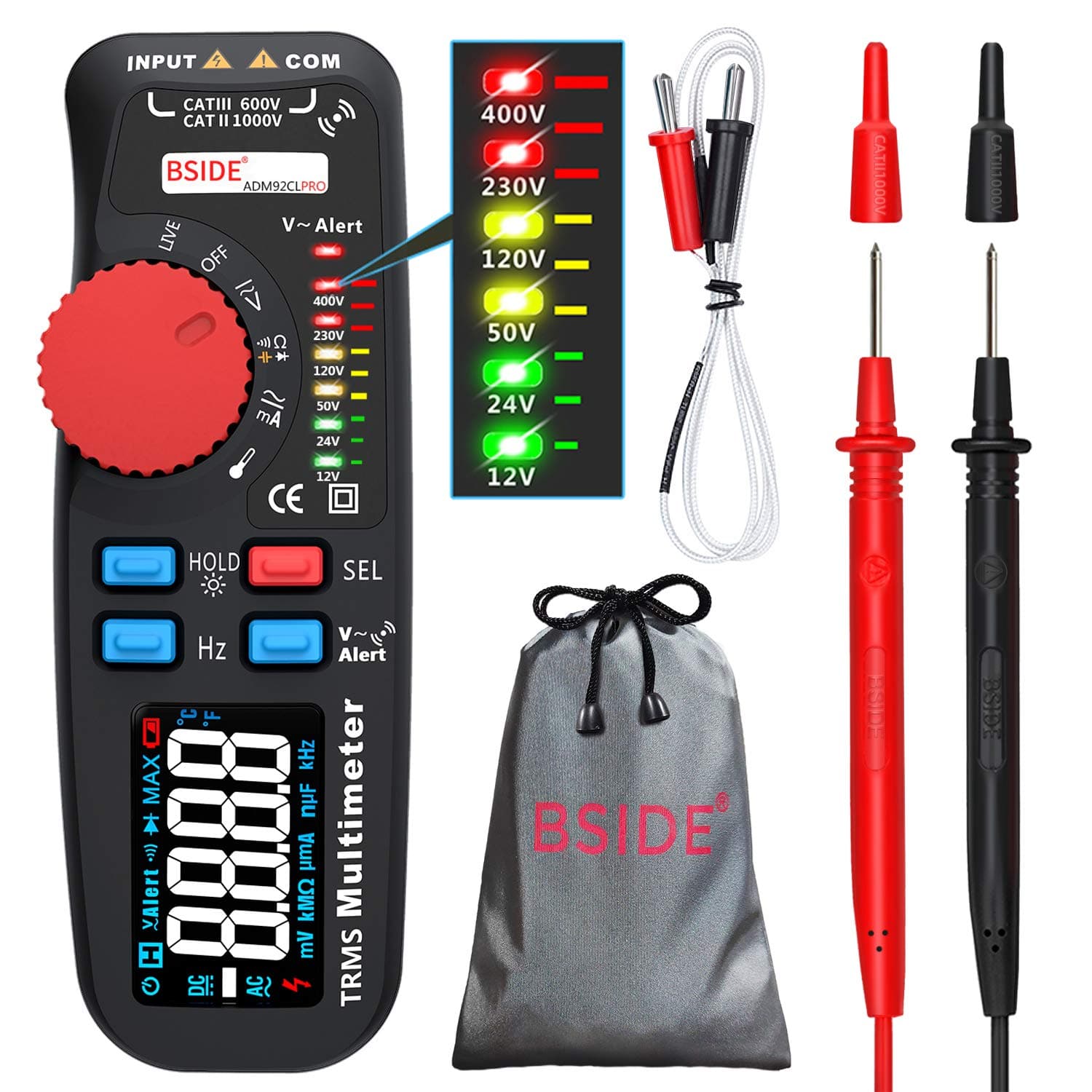 Bside Upgraded Digital Multimeter Voltage Tester All-In-One True RMS 6000 Counts Auto-Ranging Portable Tester with Color LCD