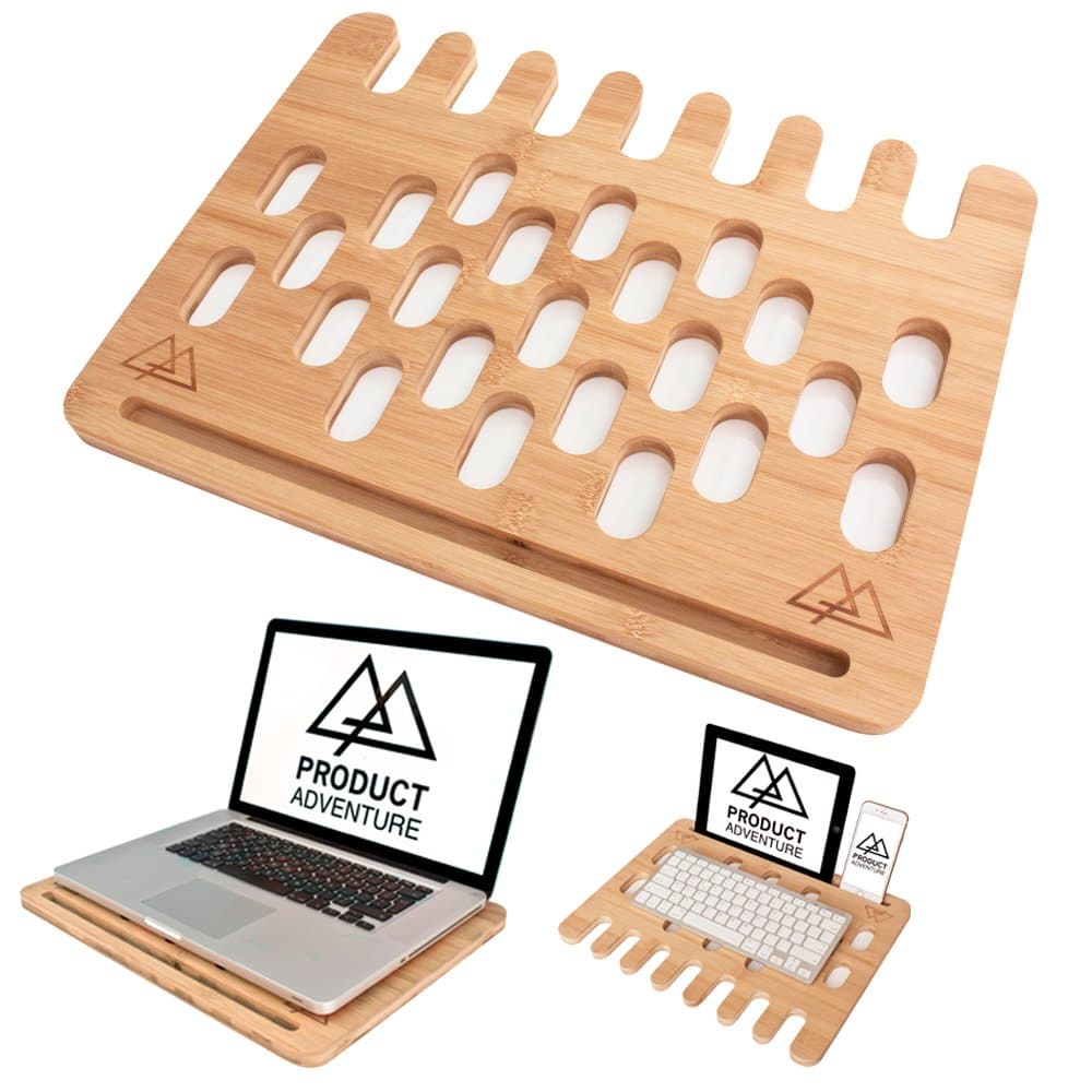 Product Adventure Eco Friendly Lap Desk Laptop Tray ✮ Stability & Comfort, Cooling Pad, Phone & Tablet Holder Vented ✮ Compact Bamboo Wooden Laptop Tray Rest Lapdesk for Laptop 13, 15 inch