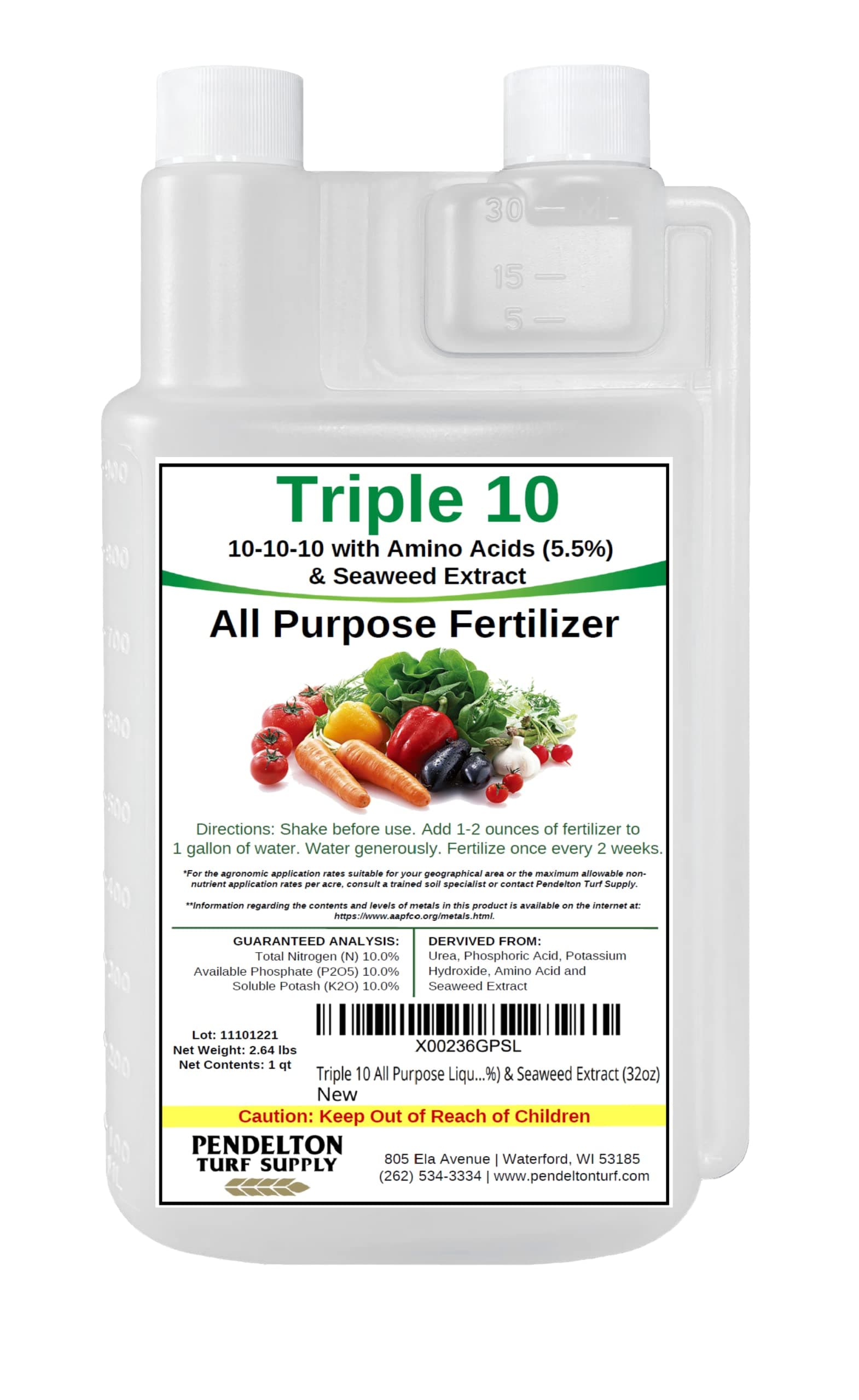 Triple 10 All Purpose Liquid Fertilizer 10-10-10 with Amino Acids (5.5%) & Seaweed Extract (32oz)