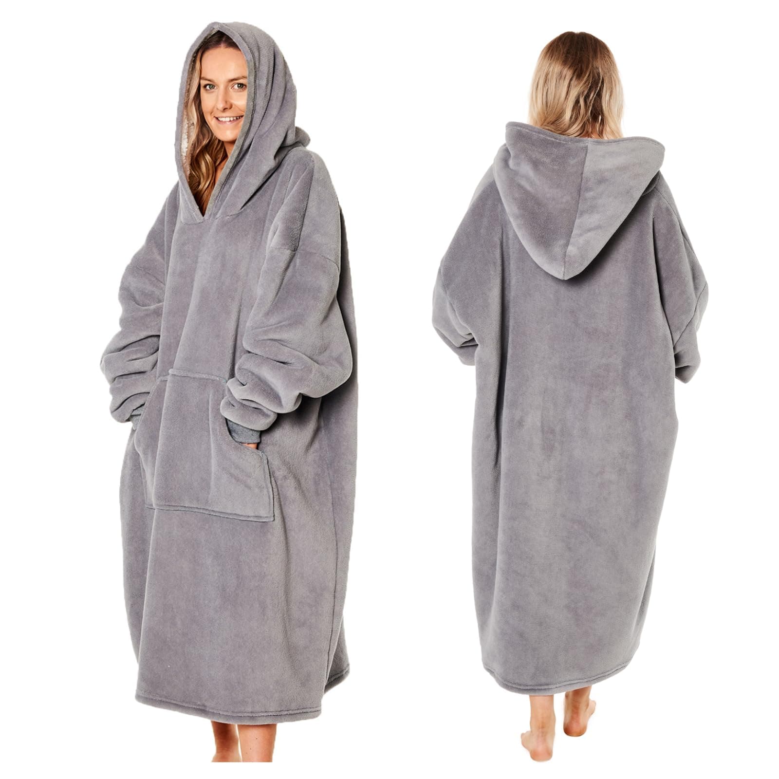 Extra Long Oversized Blanket Hoodie, Ultra Soft Wearable Throw with Pockets Sleeves Soft Sherpa Fleece Hooded Blanket Giant Sweatshirt