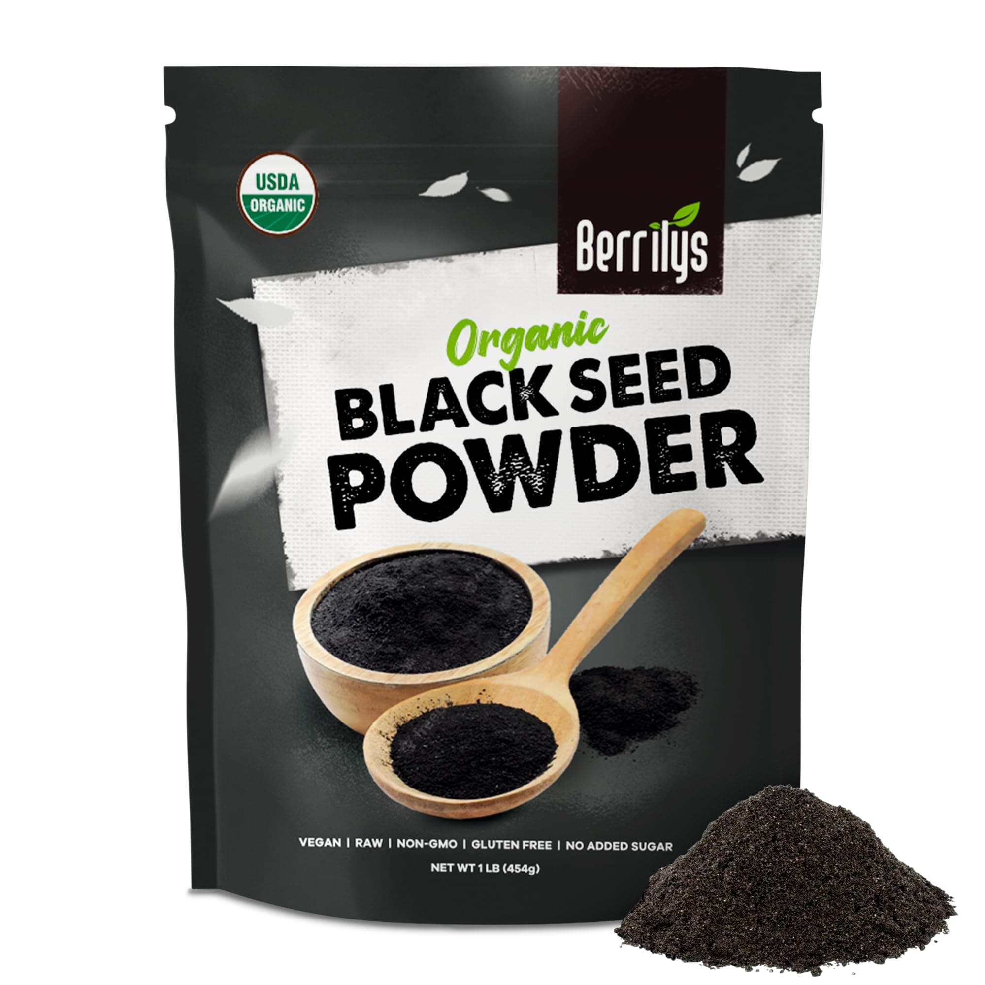 Berrilys Organic Black Seed Powder | Premium Black Cumin Powder, Pure and Natural, Perfect for Smoothies, Baking, and Cooking, High in Antioxidants and Nutrients, Non-GMO, Gluten-Free, Vegan | 16 oz