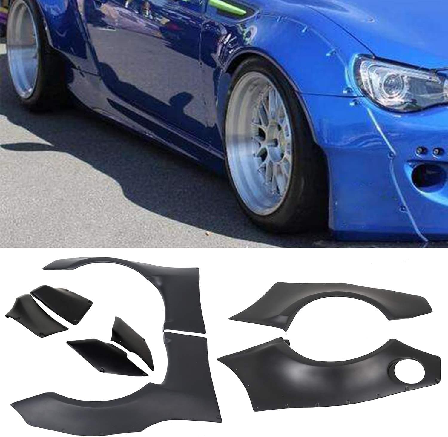 ECOTRIC Fender Flare Cover Guards Compatible with 2013-2016 Scion FRS & 2013-2020 Subaru BRZ & 2017-2020 Toyota 86 GR Style Wheel Cover Protector ABS Plastic Painted Black - 8PCS Front Rear Left Right