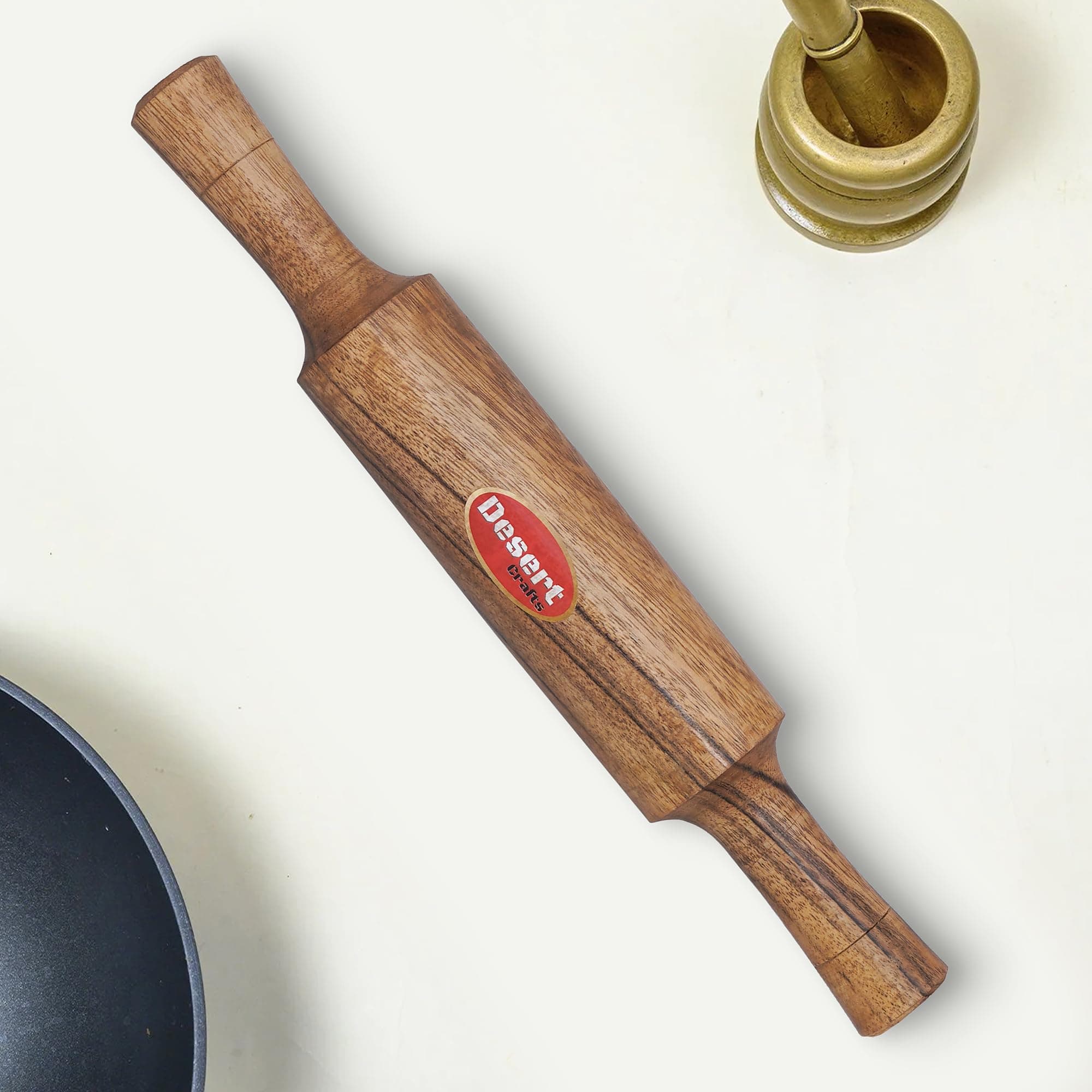Desert Crafts 12inch Wooden Rolling Pin/Belan/Belani for Baking, Roti, Chapati for Kitchen (12 inch, Wooden)