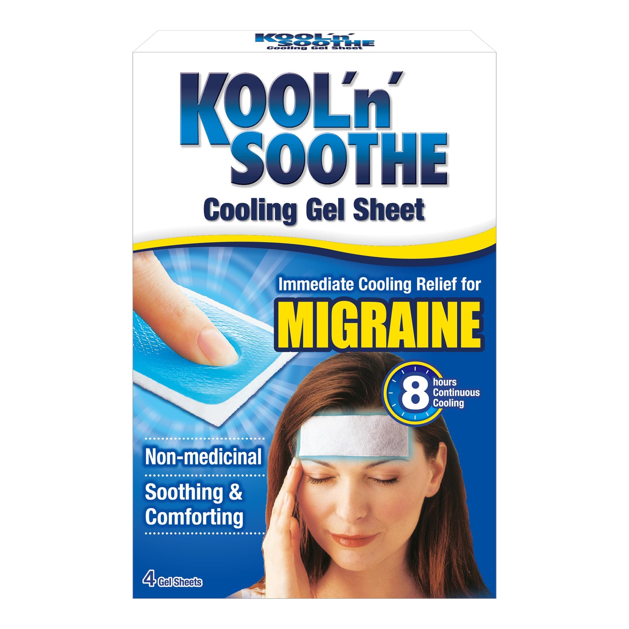Kool 'N' Soothe MIGRAINE Cooling Gel Sheets/ 4 Pack/Immediate Cooling Relief for Migraine & Severe Headache