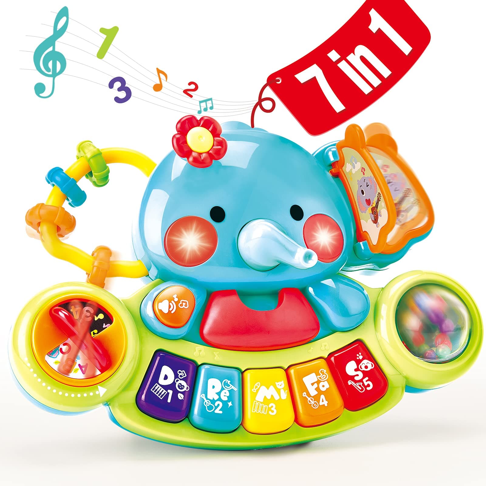 Baby Toys 6 to 12 Months - 7-in-1 Musical Toys Baby Piano for 1+ Year Old, Baby Sensory Toys with Lights & Sounds, Gifts for Baby Boys & Girls, Early Development Activity Toys
