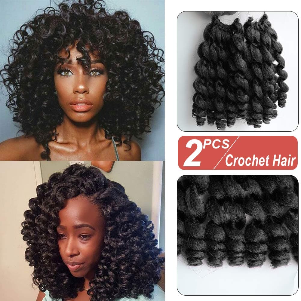 8 inch Black Wand Curly Braids Jamaican Bounce African Collection Crochet Hair Havana Mambo Twist Synthetic Braiding Hair Piece 22 Roots/Pack (1b#-Black)