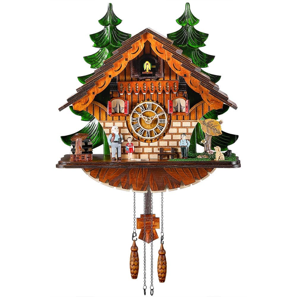 Kintrot Cuckoo Clock Traditional Chalet Black Forest House Clock Handcrafted Wooden Wall Pendulum Quartz Clock - Walnut