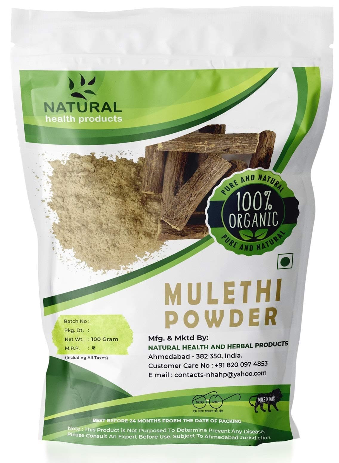 Natural Health Products Natural & Pure Mulethi (Licorice) Powder - 100gm