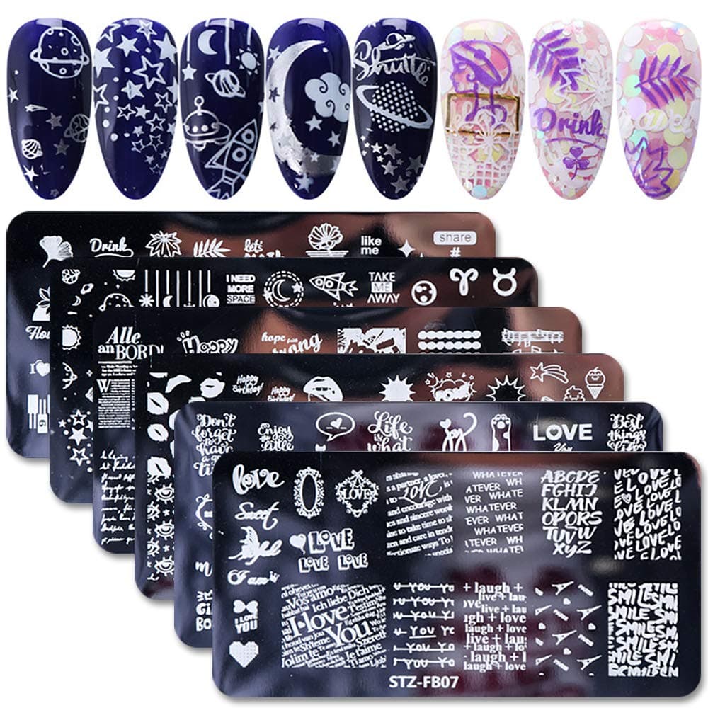 WOKOTO 6Pcs Nail Art Image Stamping Template Set Starry Sky Star Design Nail Polish Stamps Kit Manicure Stencils for DIY&Salon