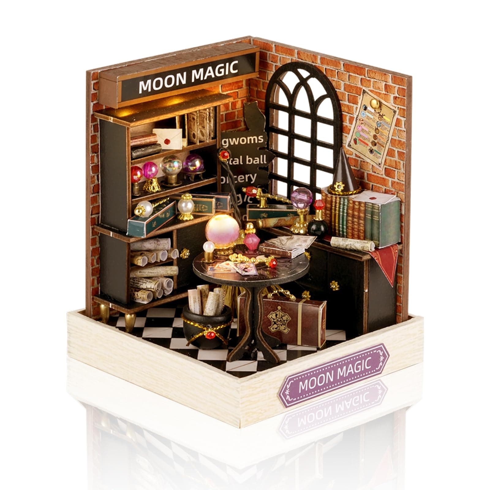 CuteefunDIY Miniature House Kits, Mini Dollhouse with LED, Wooden Crafts for Adults Teen to Building, Birthday (Moon Magic)