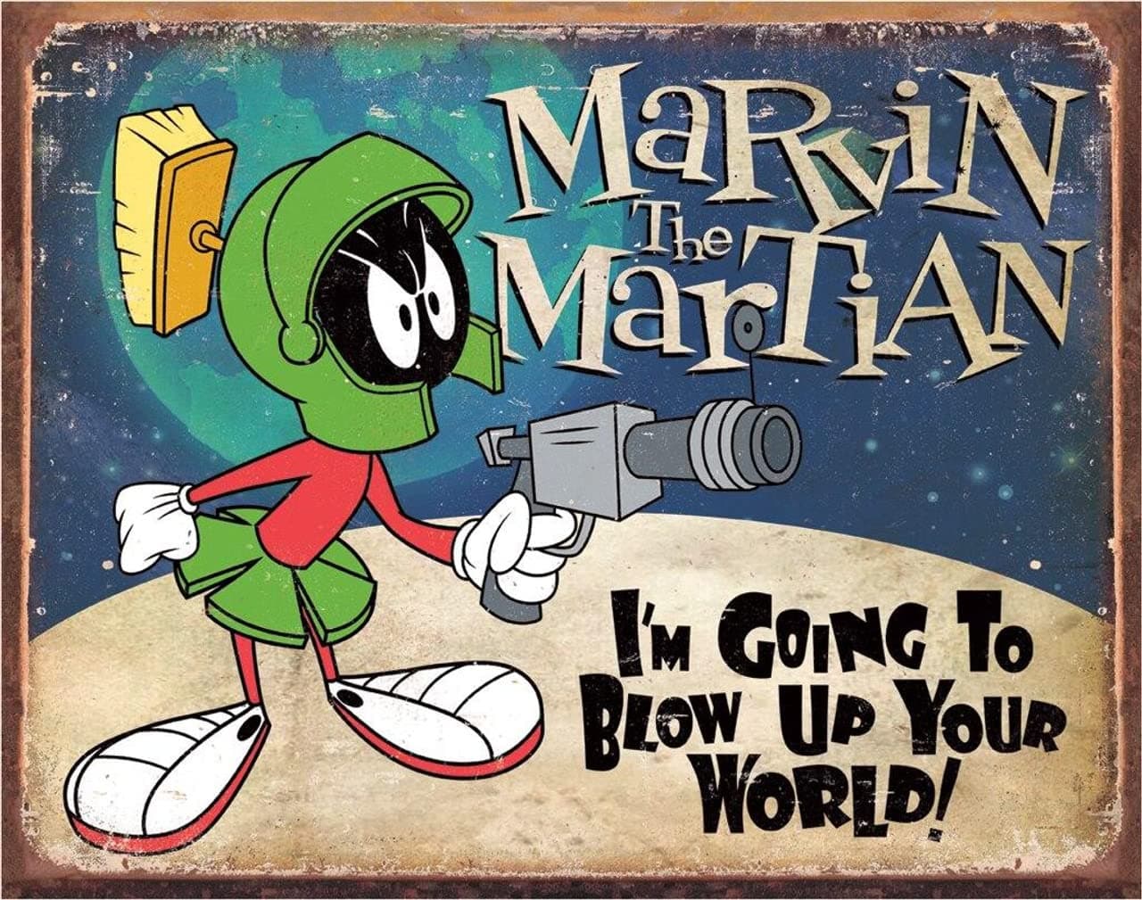 Desperate Enterprises Marvin the Martian Tin Sign - Nostalgic Vintage Metal Wall Decor - Made in USA