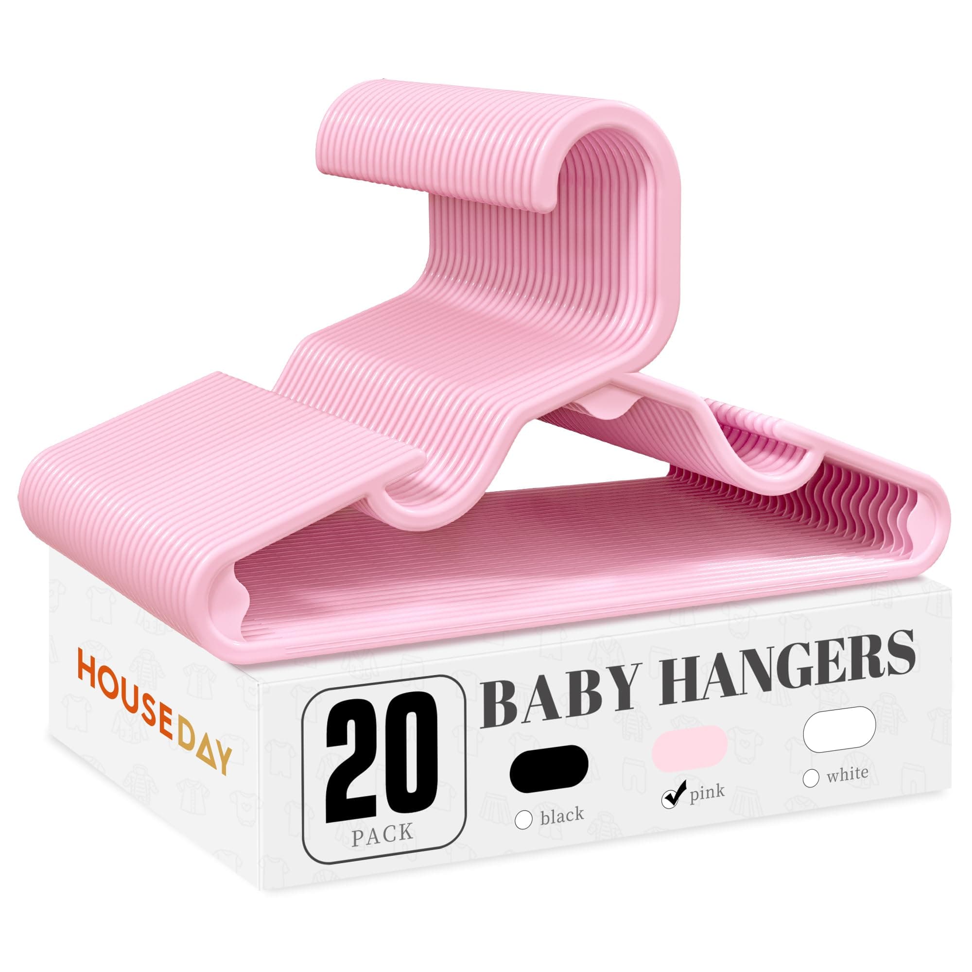 HOUSE DAY Plastic Baby Hangers for Closet 20 Pack, Durable Plastic Kids Hangers for Baby Clothes, Thin & Compact Childrens Hangers, Space Saving Pink Baby Hanger, Small Hanger for Kids Clothes