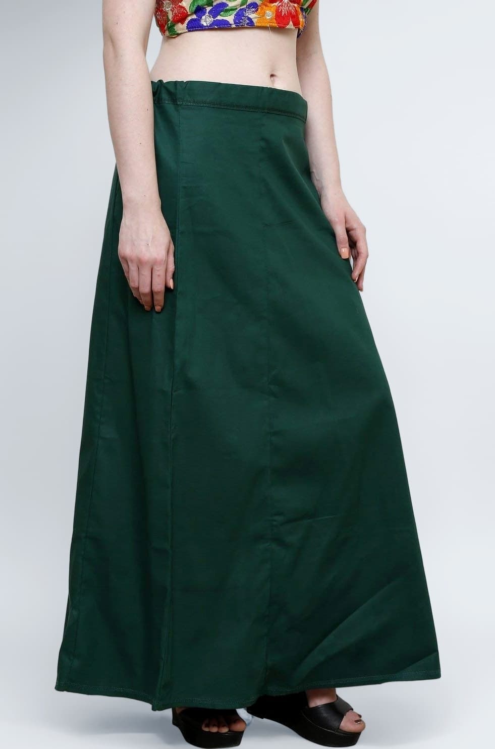 N' Sidhi Women's Cotton Plain Petticoats. (Dark Green,40W X 38L)