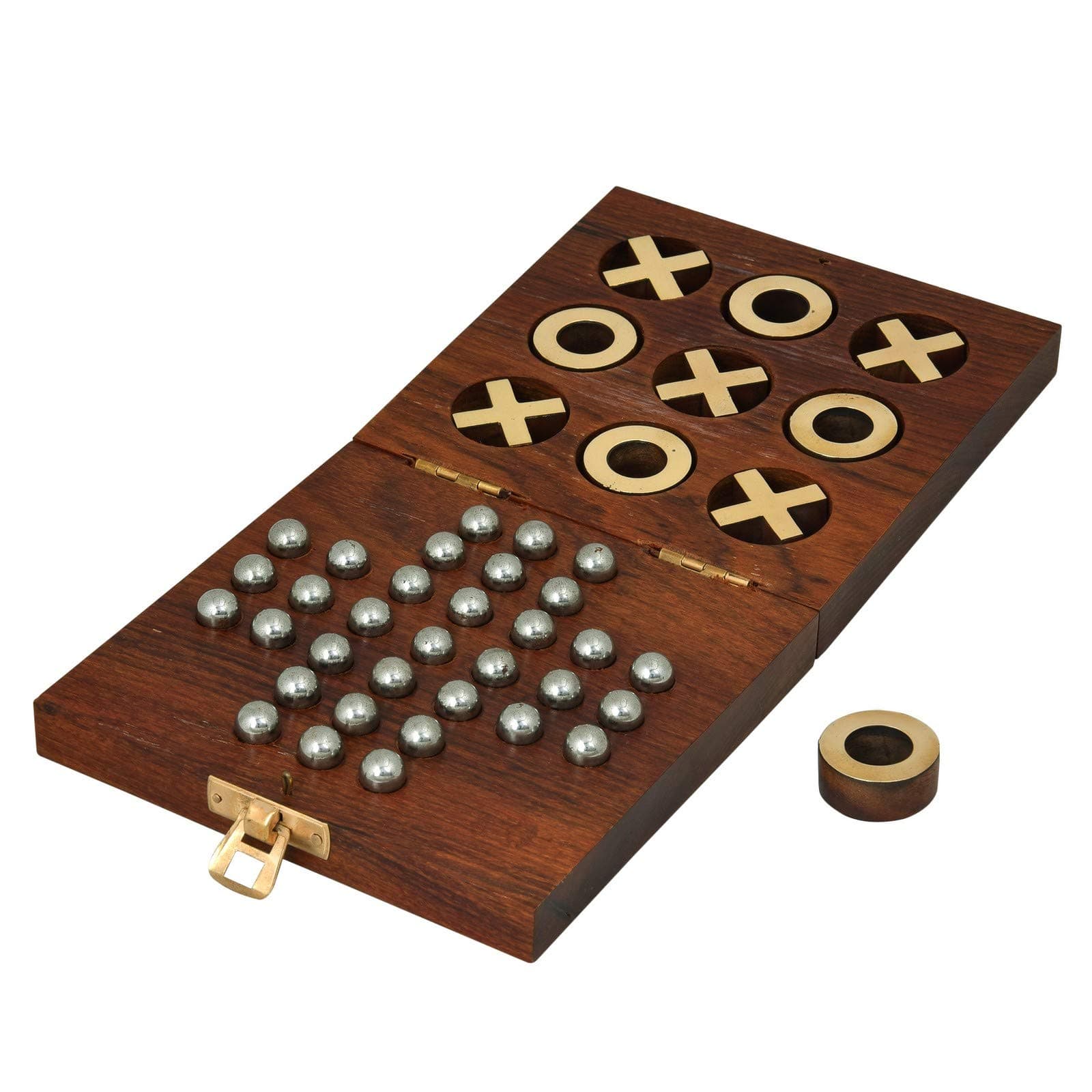 Wooden Tic Tac Toe and Solitaire Board Game, Traditional Challenging Board Game for Kids and Adults (Weight: 480 Gm)
