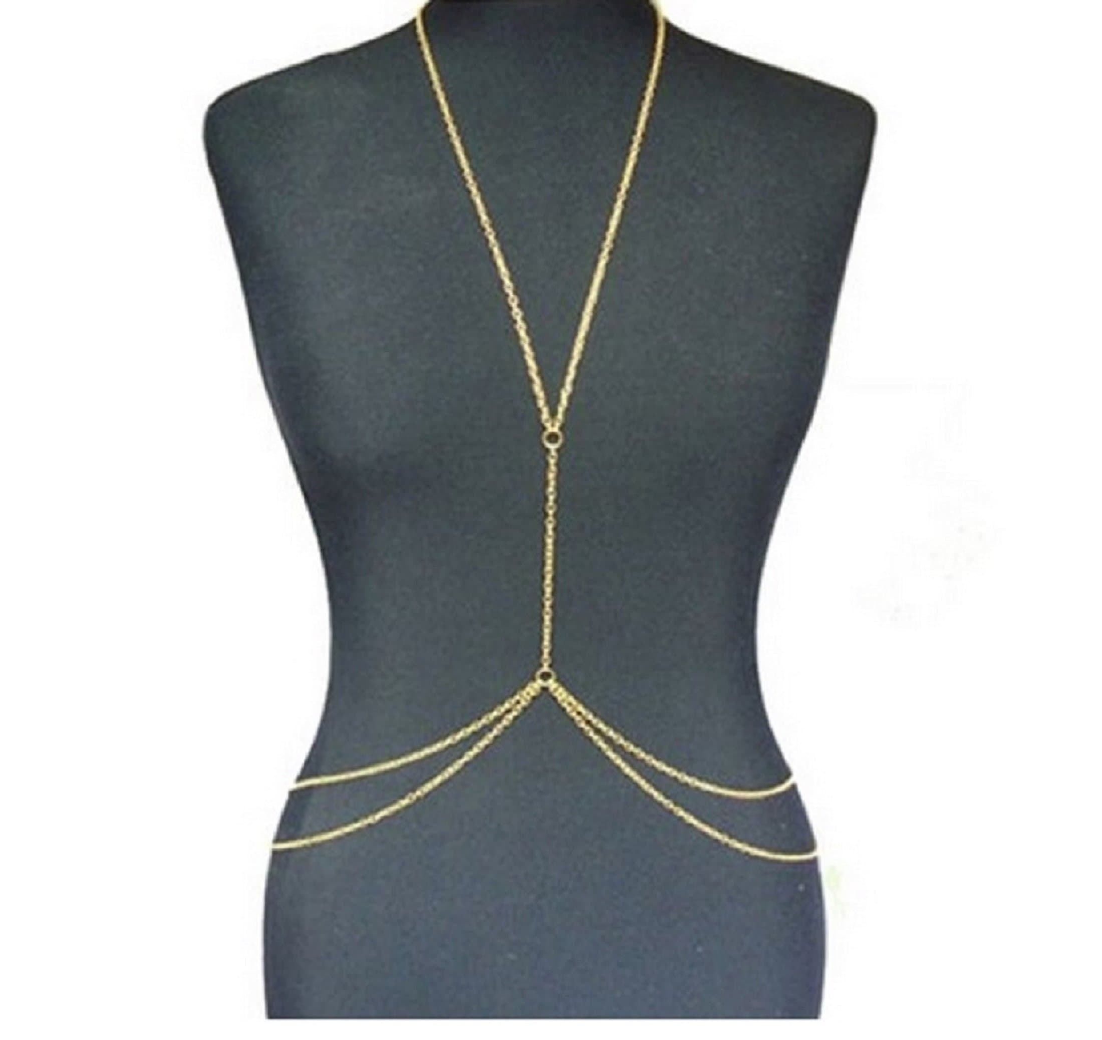 SheClub® Ladies Sexy Fashion Golden Belly Waist Chain Bikini Beach Harness necklace body chain