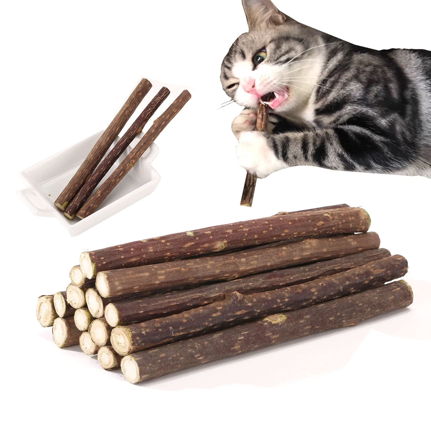 15PCS Natural Silvervine Sticks for Cats, Catnip Sticks Matatabi Chew Sticks Teeth Molar Chew Toys for Cat Kitten Kitty Teeth Cleaning