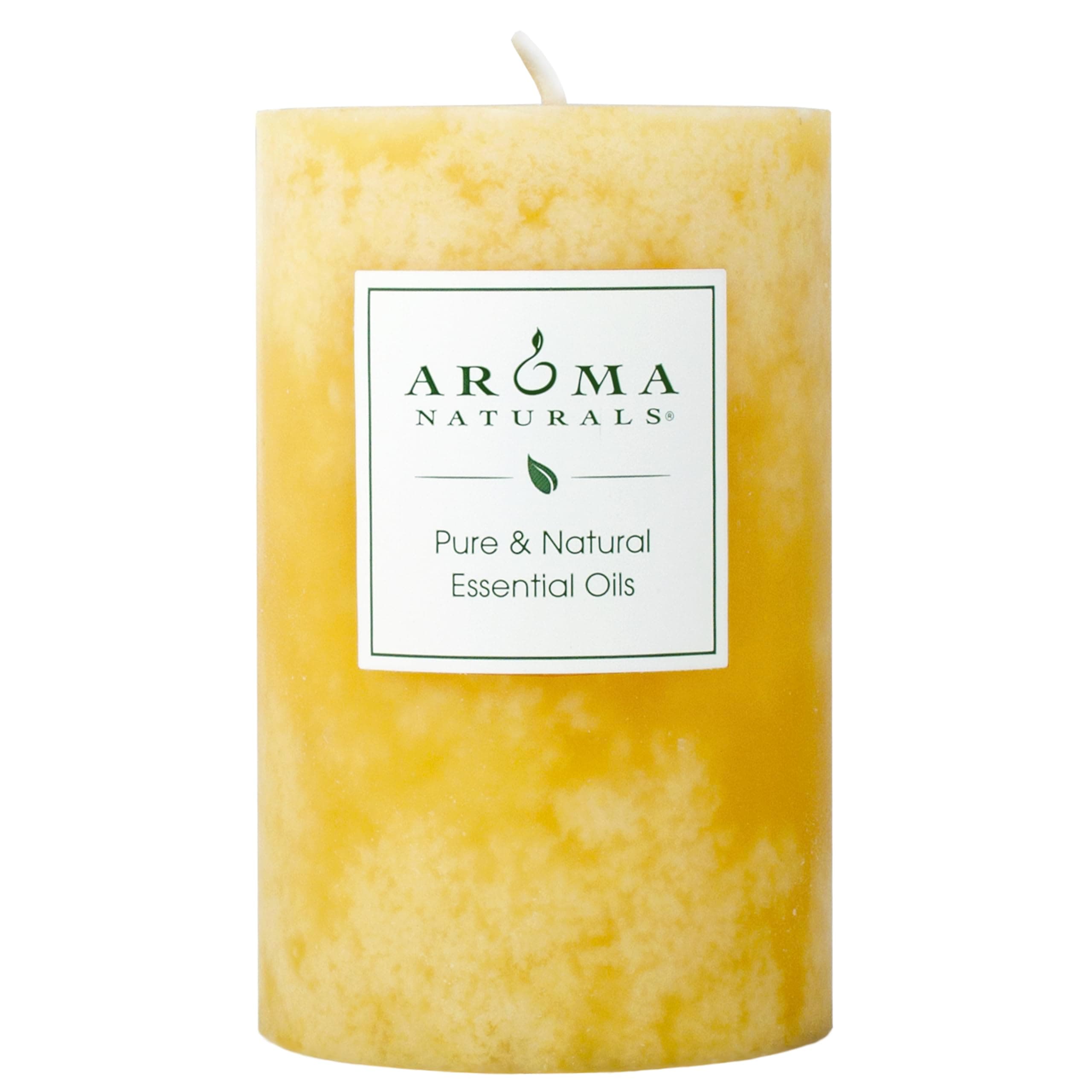 Aroma Naturals Essential Oil Orange and Lemongrass Scented Pillar Candle, Ambiance, 2.5 inch x 4 inch, Yellow