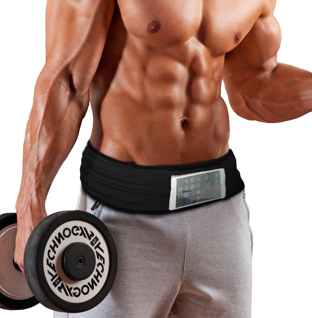 JogPal Running Waist Belt with Touchscreen Phone Case for Workout – Fits iPhone 6/7 and Most Phones –More Lightweight, Snug, and Stylish Than Fanny Pack – Holder for Keys, Cards, Cash (Black, Medium)