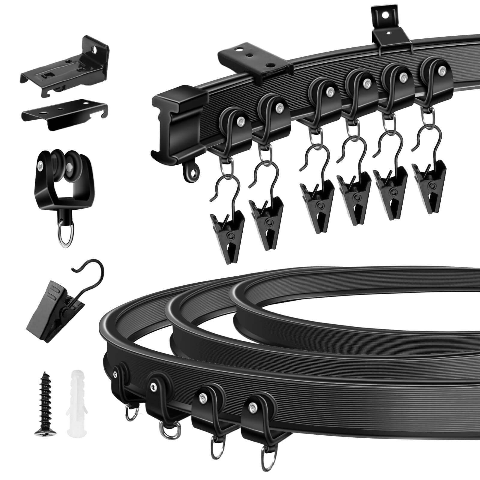 KOLAKO Ceiling Curtain Track, Flexible Curtain Track Ceiling Wall Mount 14Ft Black Bendable Sliding Curtain Rail, Room Divider, Ceiling Track Set for Curtains, RV, Shower