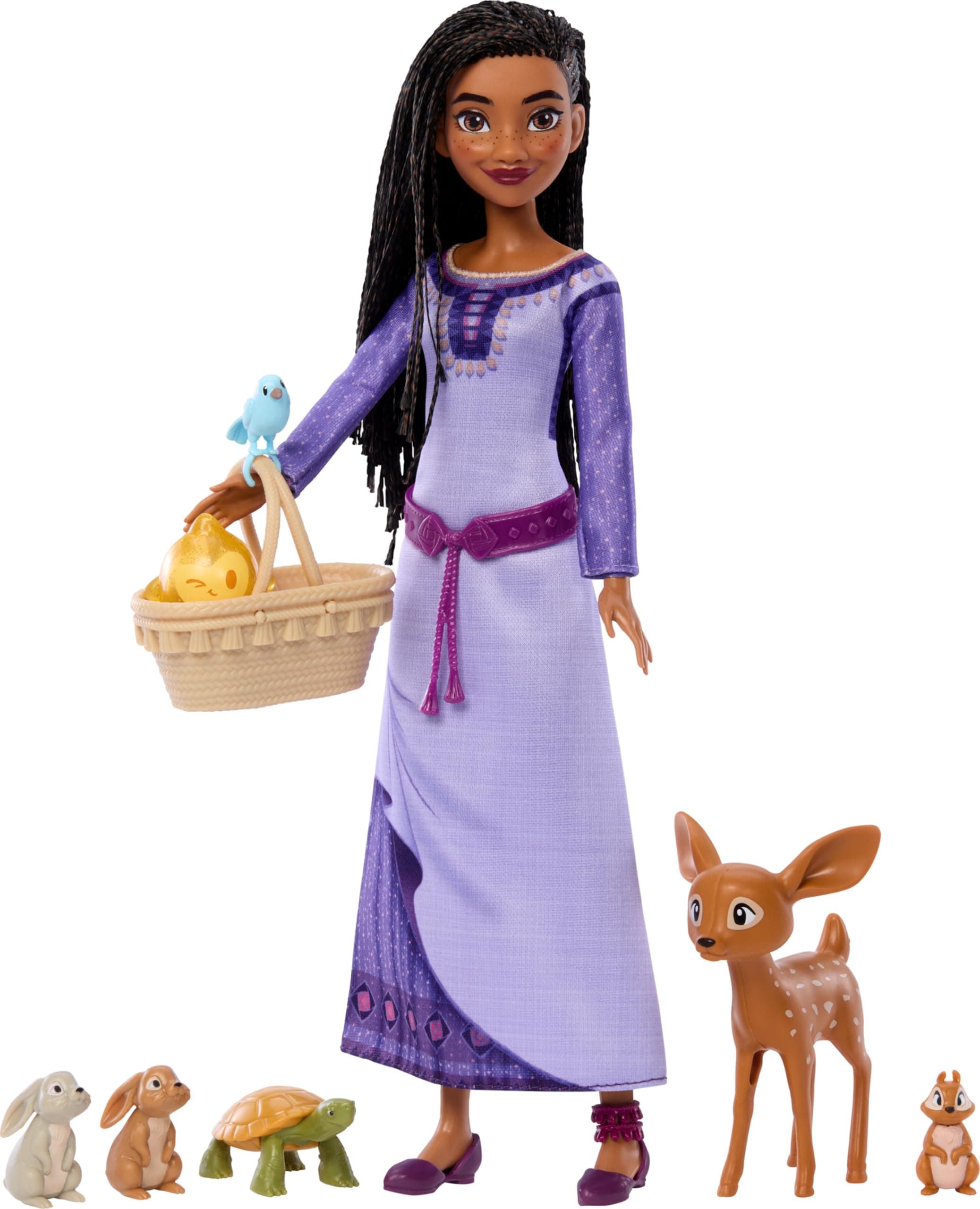 Mattel Disney Wish Toys & Accessories, Woodland Animals of Rosas Set with Asha Fashion Doll & 6 Surprises Including Animal Figures, Inspired by the Movie