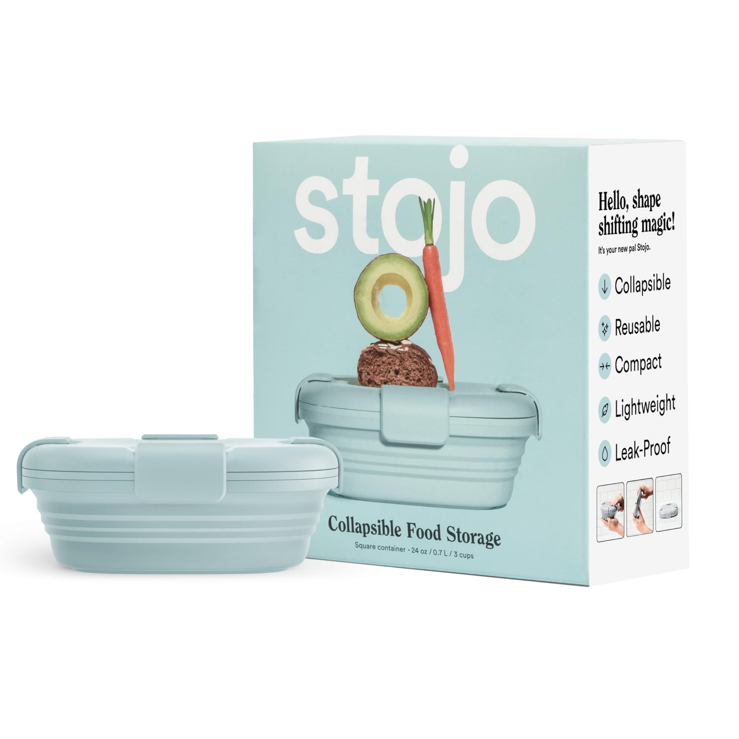 STOJO Collapsible Sandwich Box – 24oz, Reusable Food Storage Container, Silicone Bowl for Hot/Cold Food – Meal Prep, Lunch, Camping, Hiking – Dishwasher Safe (Aquamarine, Set of 1)