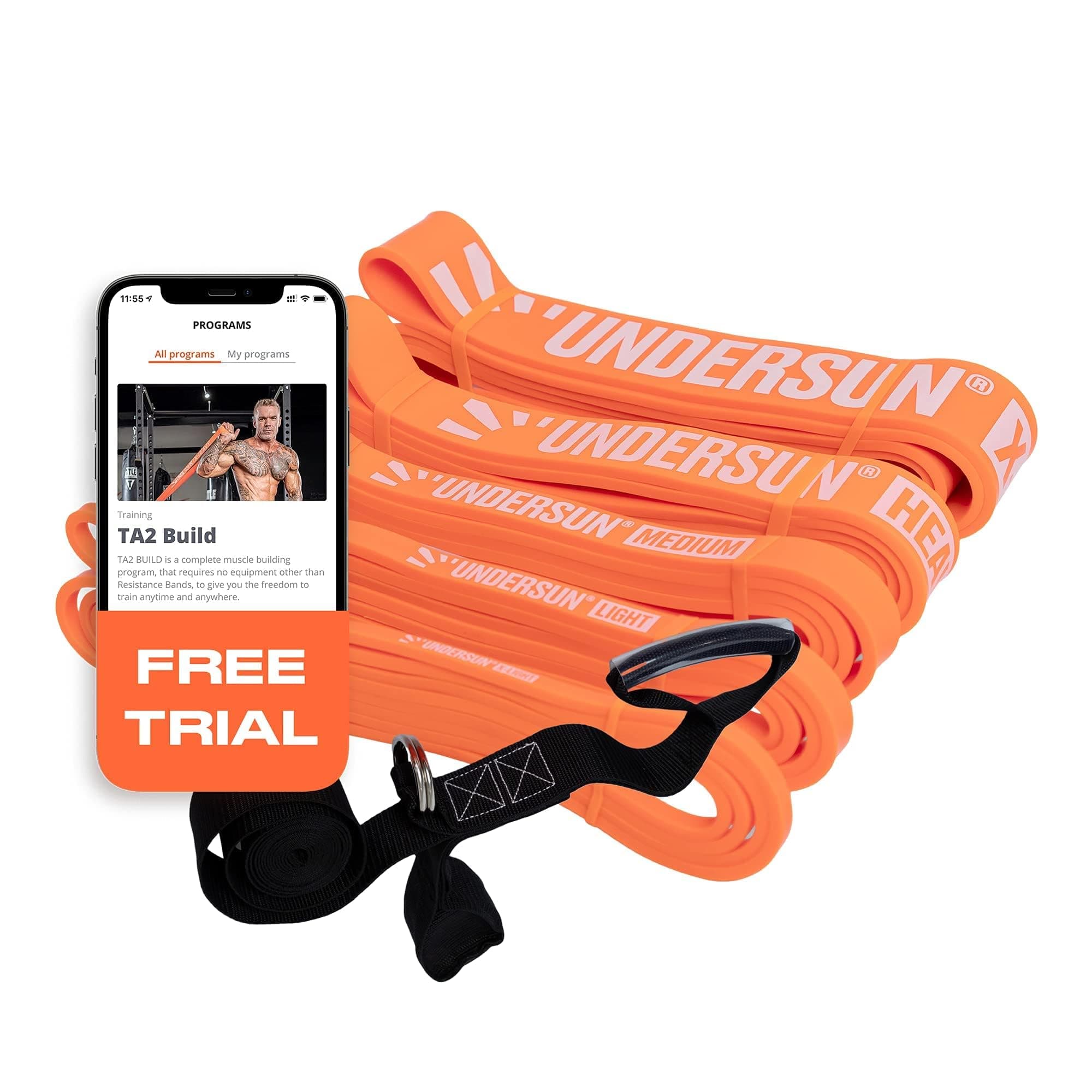 Undersun Resistance Bands for Working Out | 5-Level Heavy Resistance Bands, Door Anchor, Workout Program | Heavy Duty Fitness Resistance Bands | Orange
