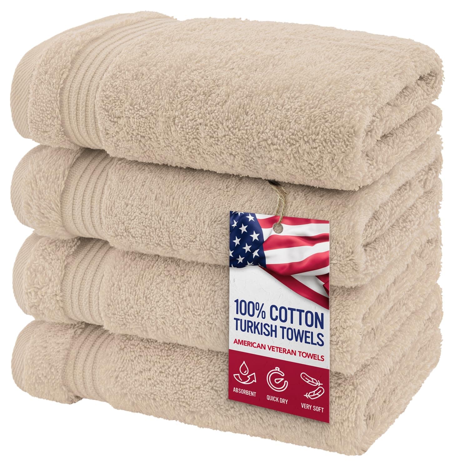 American Veteran Towel, Hand Towels for Bathroom Set of 4, 100% Cotton Turkish Hand Towel Sets, Soft Hand Face Towels, Beige Hand Towels