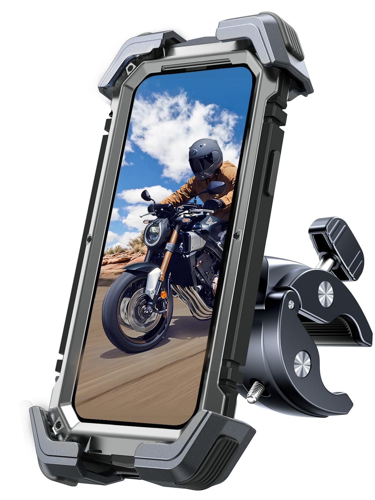 Motorcycle Phone Mount Holder, [Ultra-Stable][7.2inch Big Phone Friendly] Bike Holder Handlebar Cell Clamp Harley Accessories for iPhone 16 15 14, 4-7.2" Smartphones