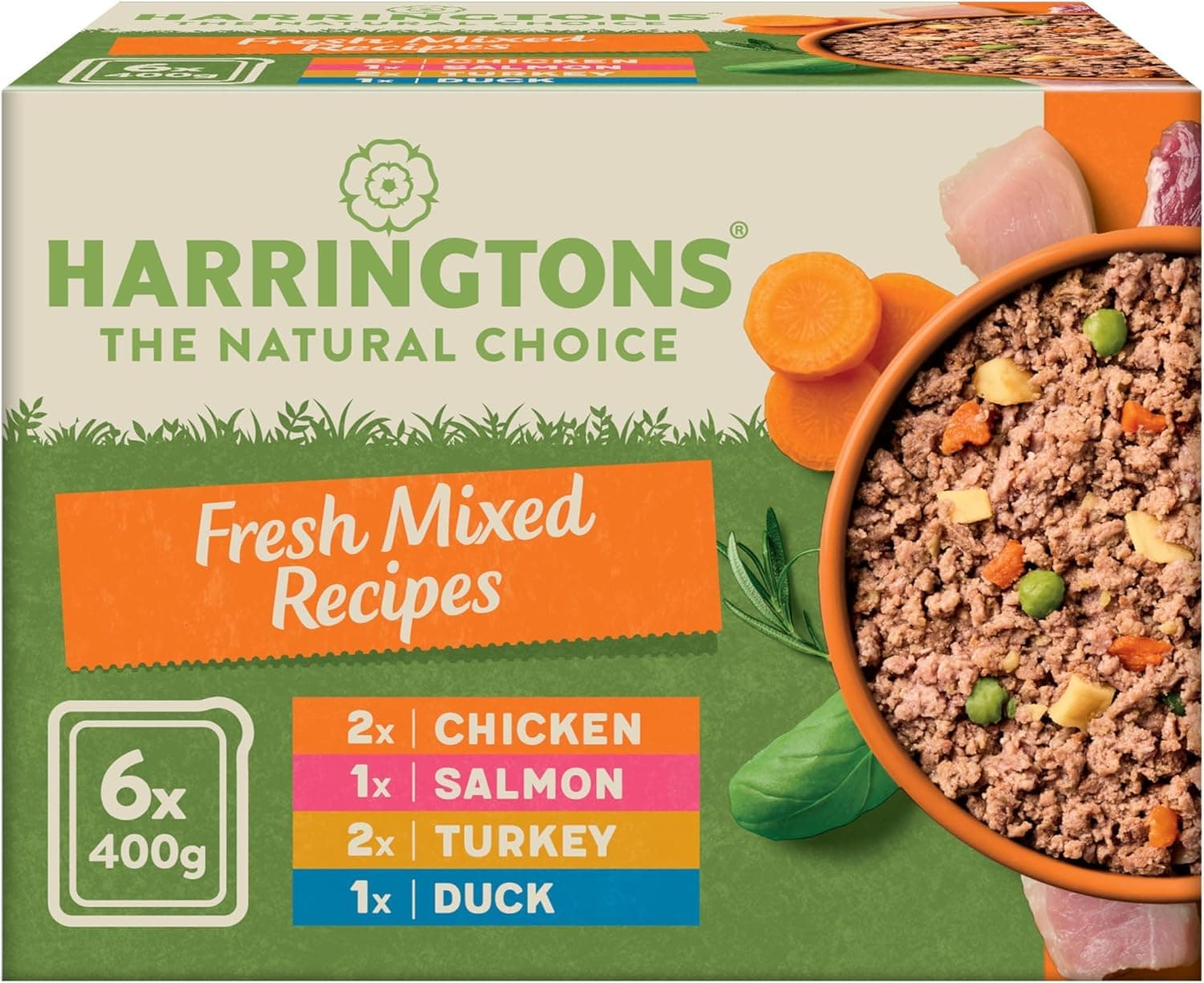 Harringtons Complete Wet Tray Grain Free Hypoallergenic Adult Dog Food Mixed Pack 6x400g - Chicken, Salmon, Turkey & Duck - Made with All Natural Ingredients