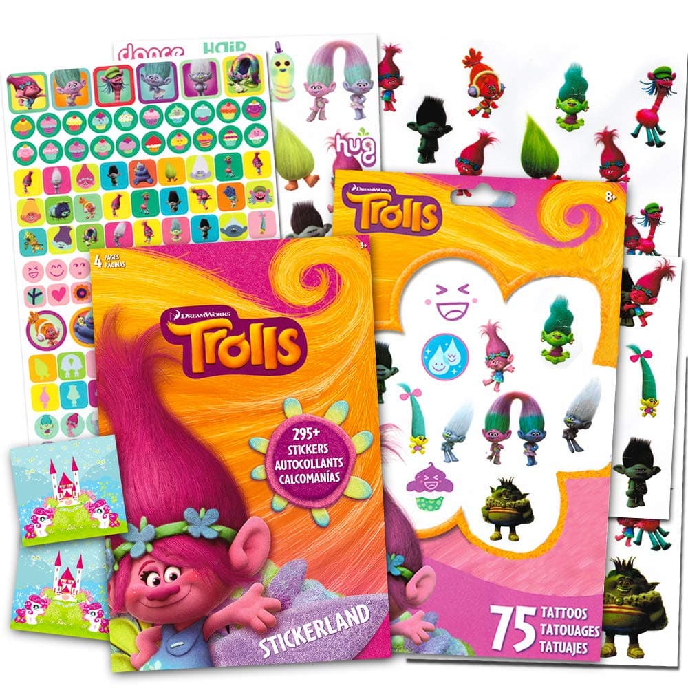 Trolls Stickers and Tattoos Party Favors Pack -- Over 295 Trolls Stickers and 75 Trolls Temporary Tattoos for Birthdays, Holidays, and More (Trolls Party Supplies)