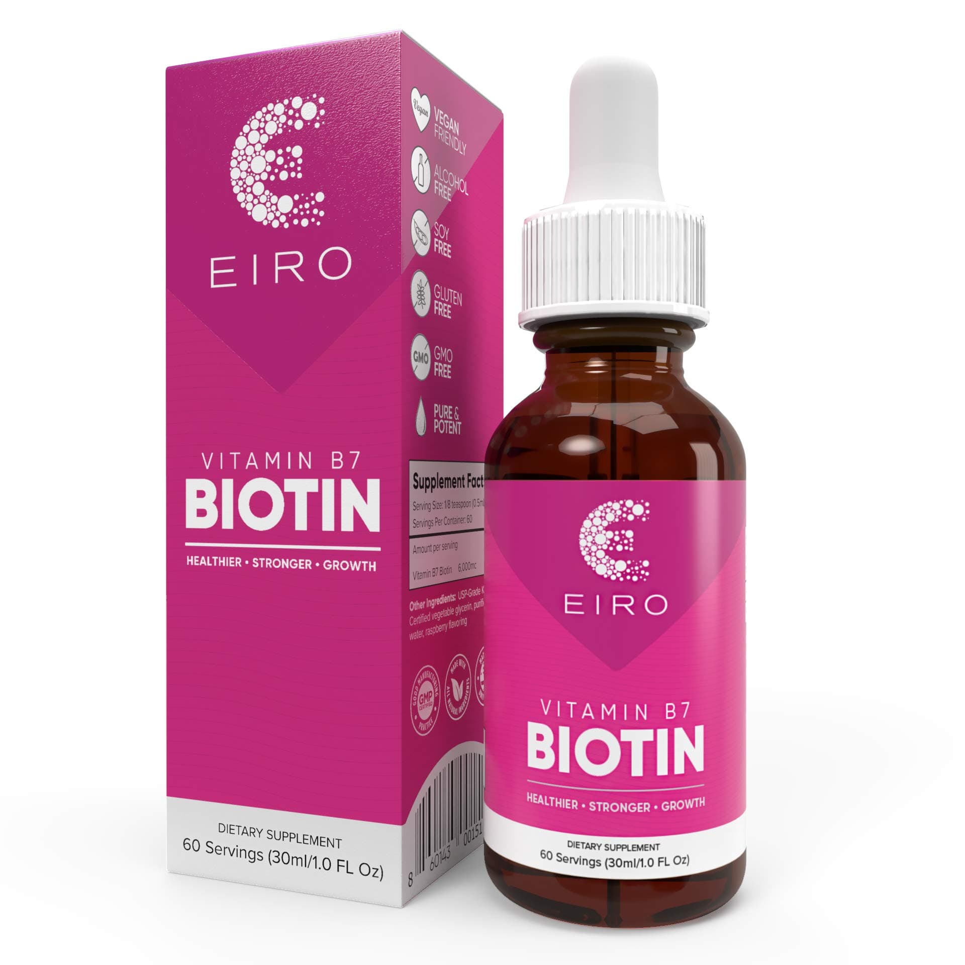 EiroBiotin Liquid Drops | 6000mcg per serving | Healthier, Stronger, Faster - Hair & Nails | Superior Absorption