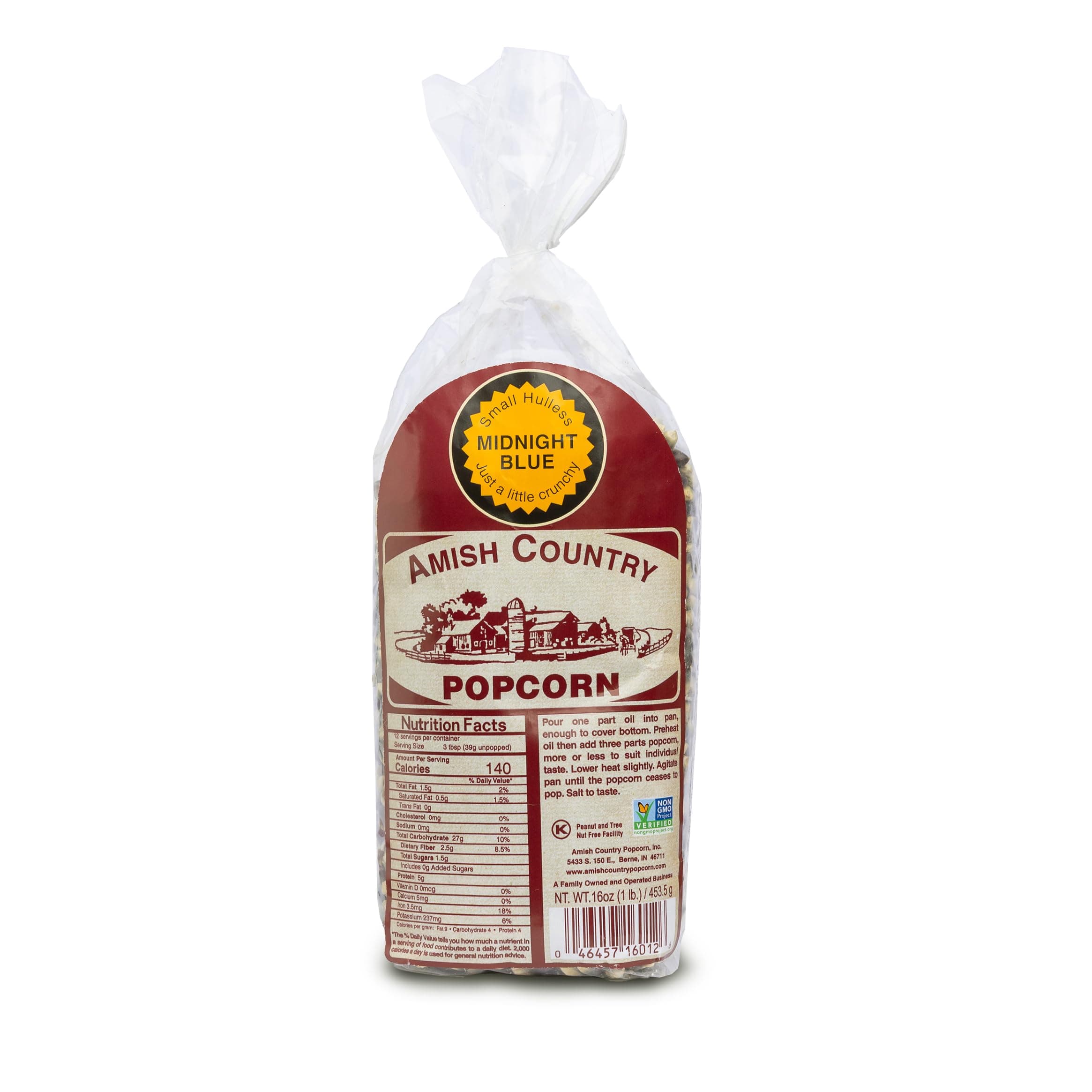 Amish Country Popcorn | 1 Lb Midnight Blue Kernels | Old Fashioned, Non-GMO and Gluten Free (1lb Bag)