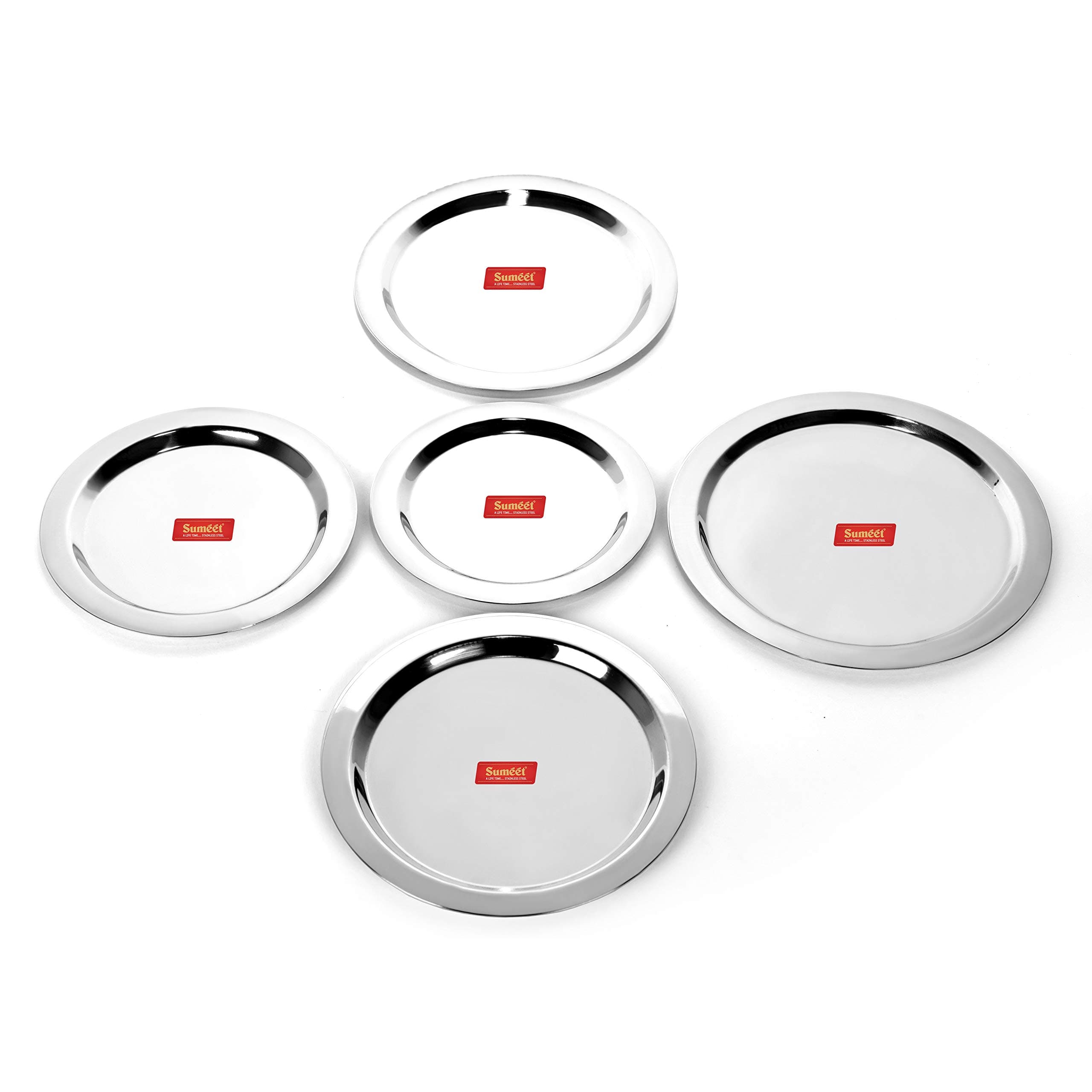 Sumeet Stainless Steel Heavy Gauge Ciba/Lids/Tope Cover Set of 5 Pcs (Big Size - 17Cm, 18.8Cm, 20Cm, 21.3Cm, 22.8Cm), Silver