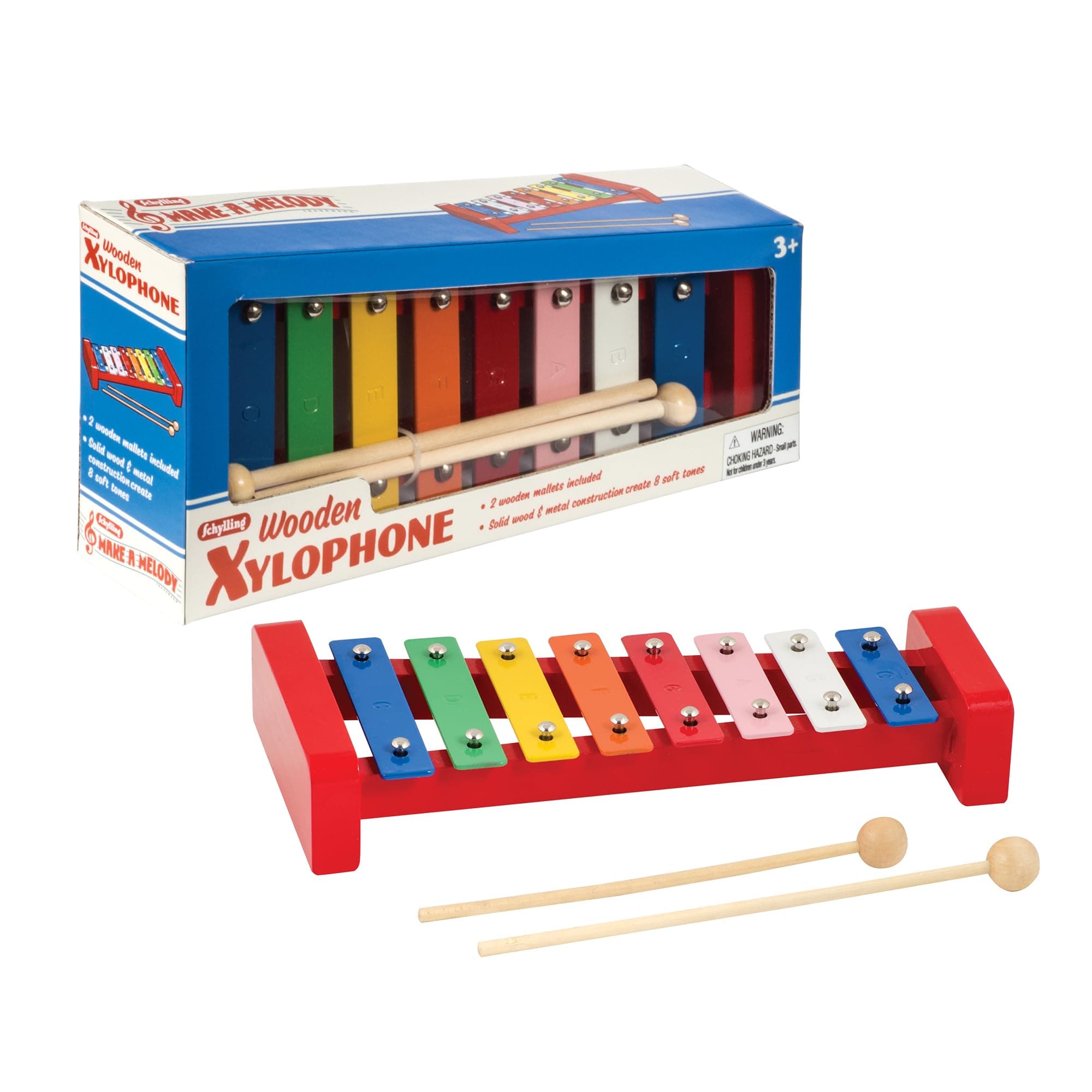 Schylling Wooden Xylophone - Colorful Kids Instrument - Includes Wooden Mallets and Embossed Metal Keys - Ages 3 and Up