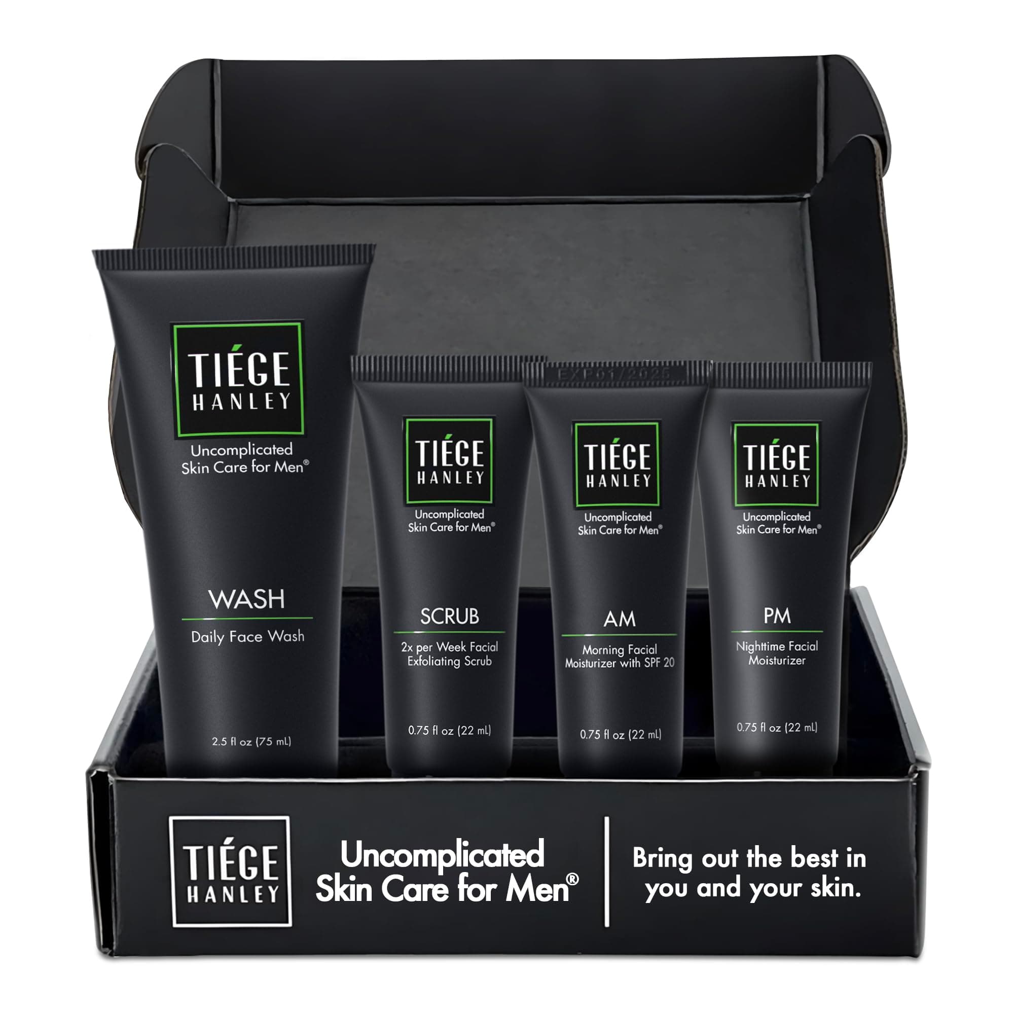 Tiege Hanley Men's Skin Care Set, Essential Skincare Routine for Men (System Level 1) - Face Wash Kit for Fine Lines and Wrinkles - Men's Skin Care Kit