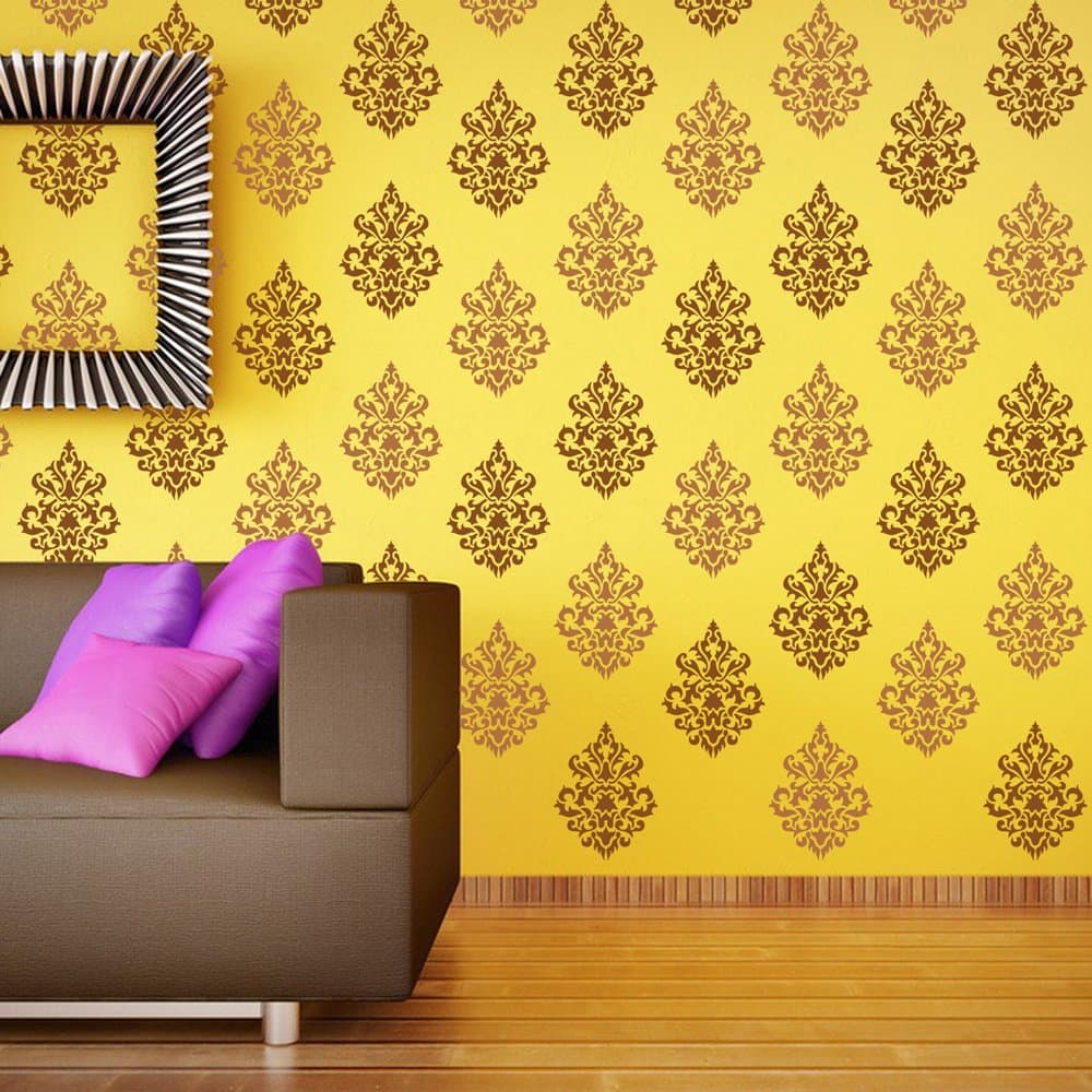 Arhat Stencils Glossy PVC ASR-E112 Damask Wall Stencils Pack of 1 Pcs (Size:-12" W X 18" L Inches) Resuable and Eco-Friendly (DAMASK-ASR-E112)