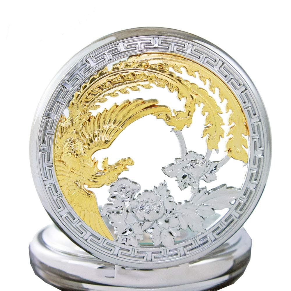 Waterproof Gold Phoenix Black Tourbillon Phases Moon Chain Fob Automatic Mechanical Pocket Watch