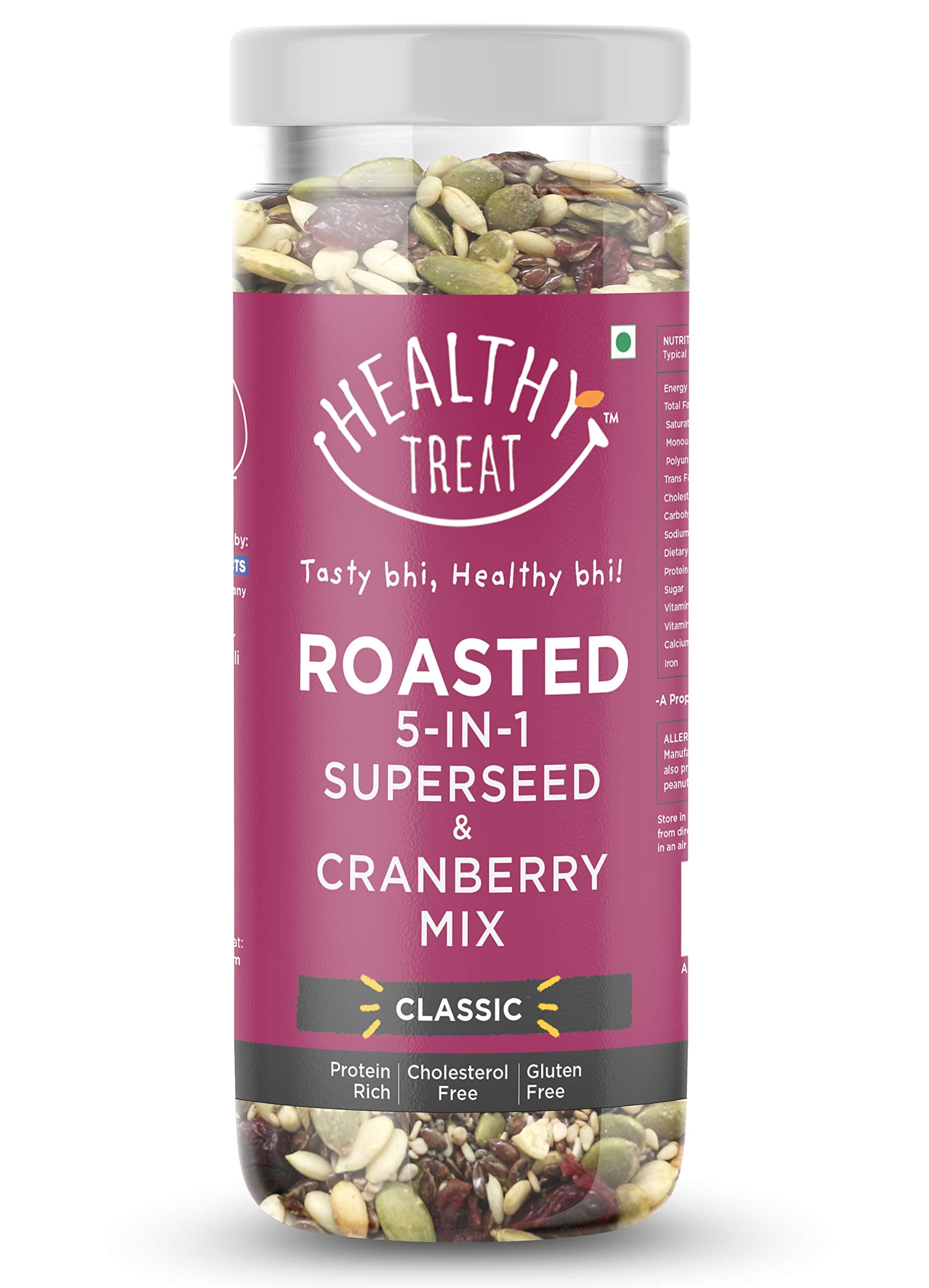 Healthy Treat Roasted 5 In 1 Super Seeds Mix With Cranberry 150Gm | Trail Mix | Seeds Mix | Roasted Seeds Mix For Eating | Mixed Seeds For Weight Loss | Healthy Diet Snacks