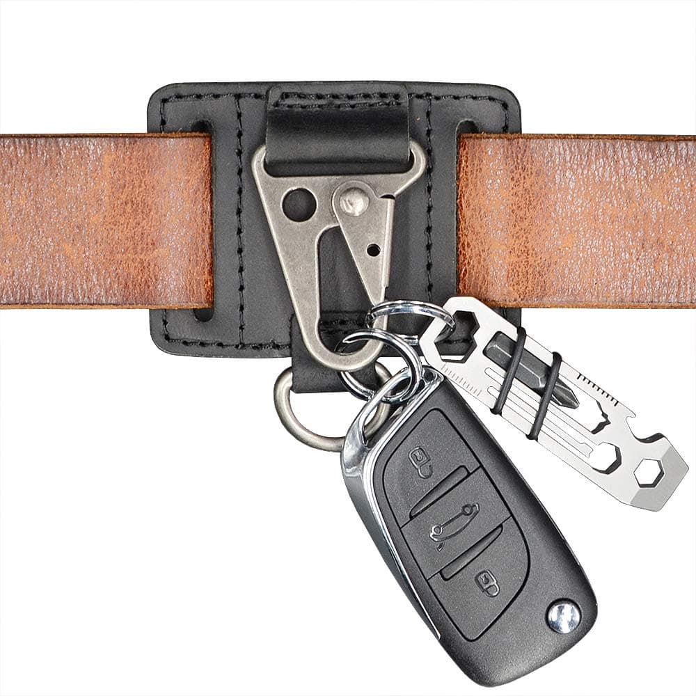 EDC Leather Key Ring Keychain Holder Belt Loop, Heavy Duty Belt Clip Key Fob Holder for Men