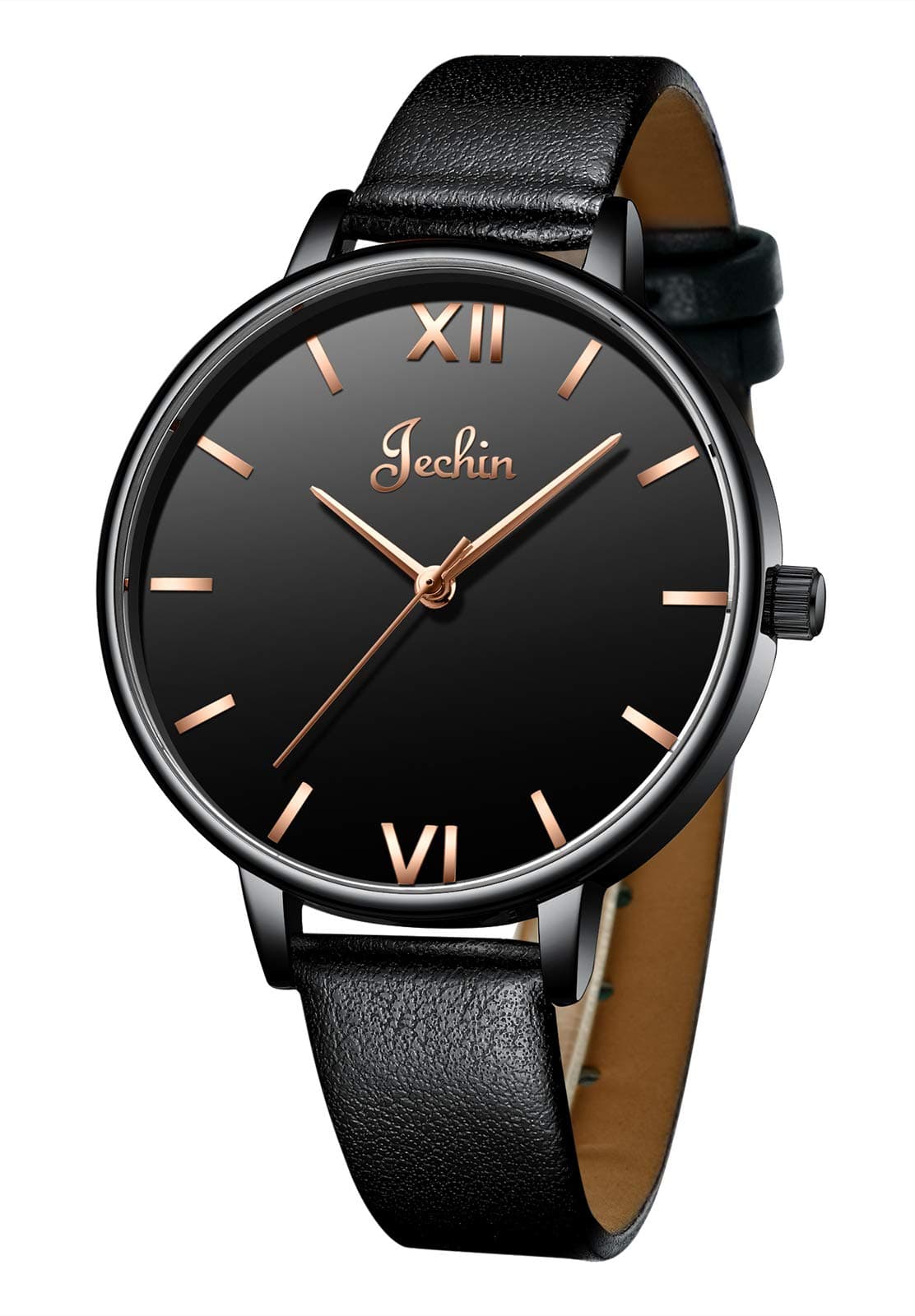 Jechin Casual Women's Easy Read Quartz Analog Bracelet Watch with Leather Band