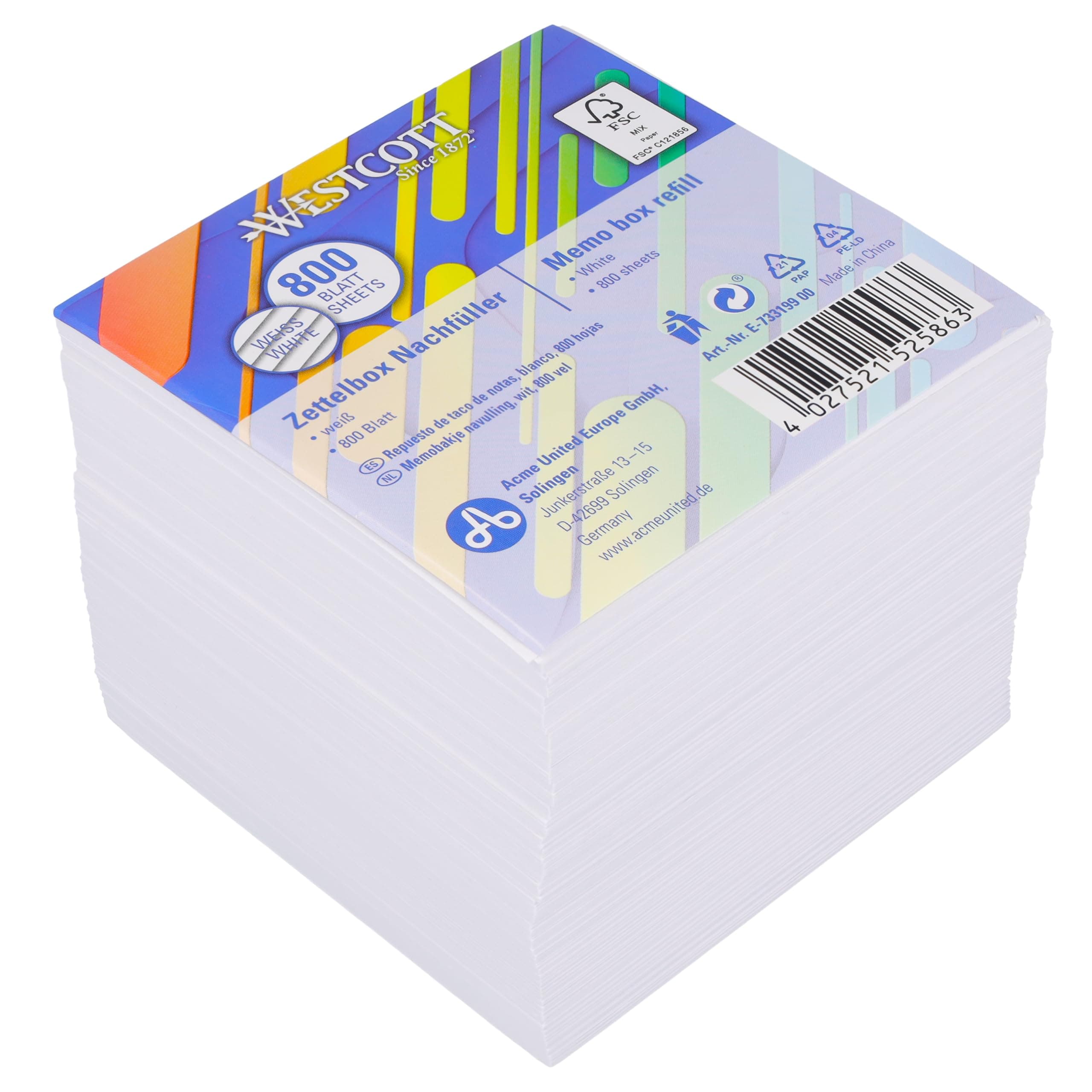 Note Block White 800 Sheets Refill Pack | memo Block with 9 x 9 cm Sheets in White | Refill Set for Dispenser Box | FSC-Certified Paper 80g/m² | E-733199 00