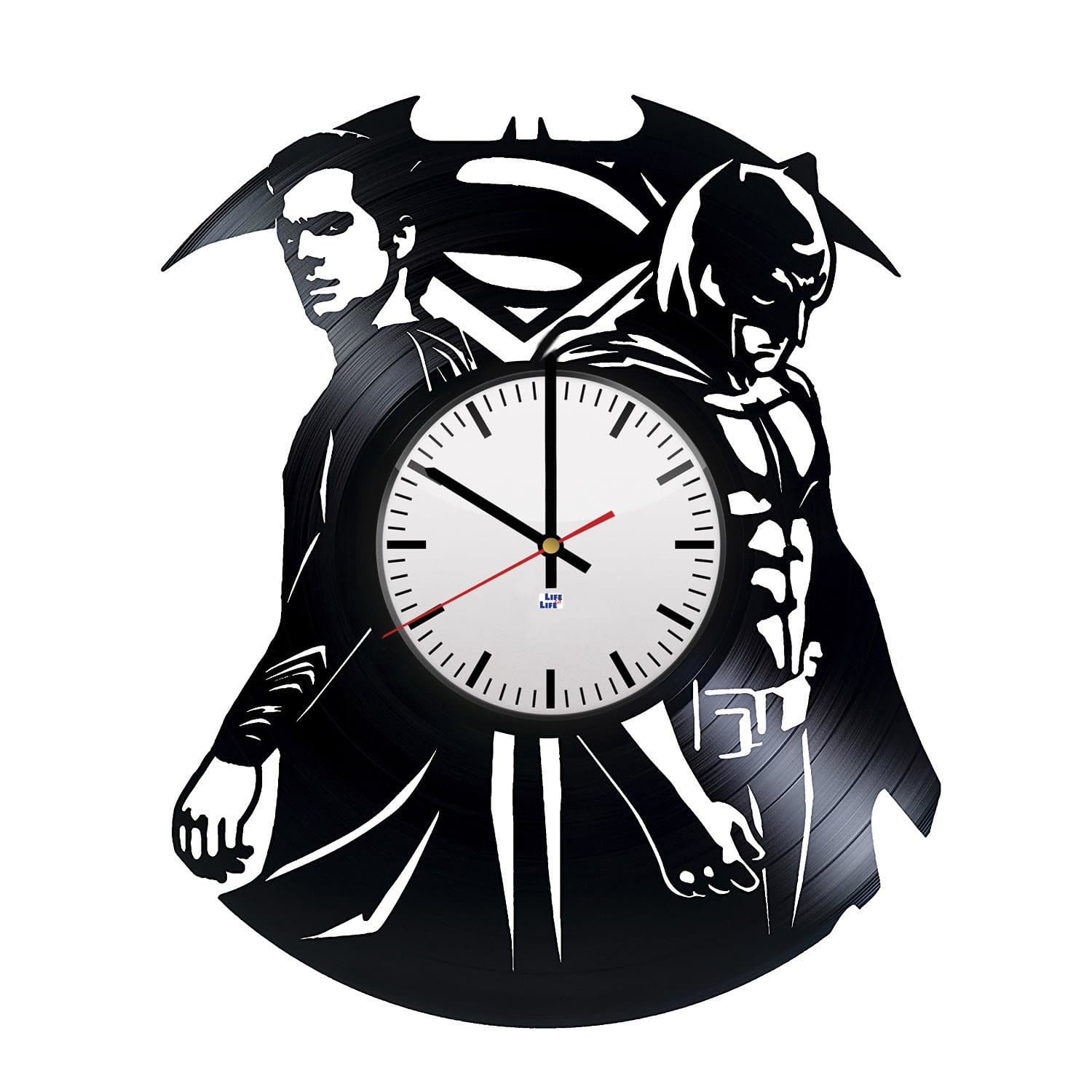 Life is life Modern Vinyl Record Wall Clock with Superman Batman Design - Unique Nursery Wall Decor - Original Gift Idea for Children and Friends - Exclusive Comics Fan Art