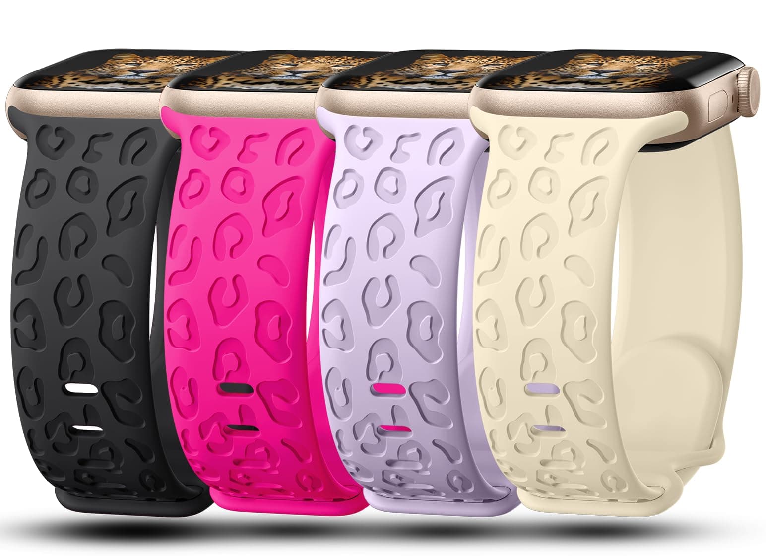 CreateGreat Engraved Bands Compatible with Apple Watch Band 45mm 44mm 42mm 41mm 40mm 38mm, Leopard Flower Boho Pattern Soft Silicone Strap Compatible with iWatch Series 8 7 6 5 4 3 2 1 SE, Women Men