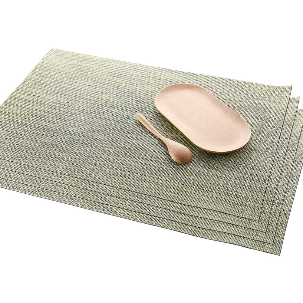 Florica Placemats Set of 4, Linen PVC Waterproof Insulation Mat for Dining Table, Heat-Resistant Placemats 12 x 18 inch (Mint Green)