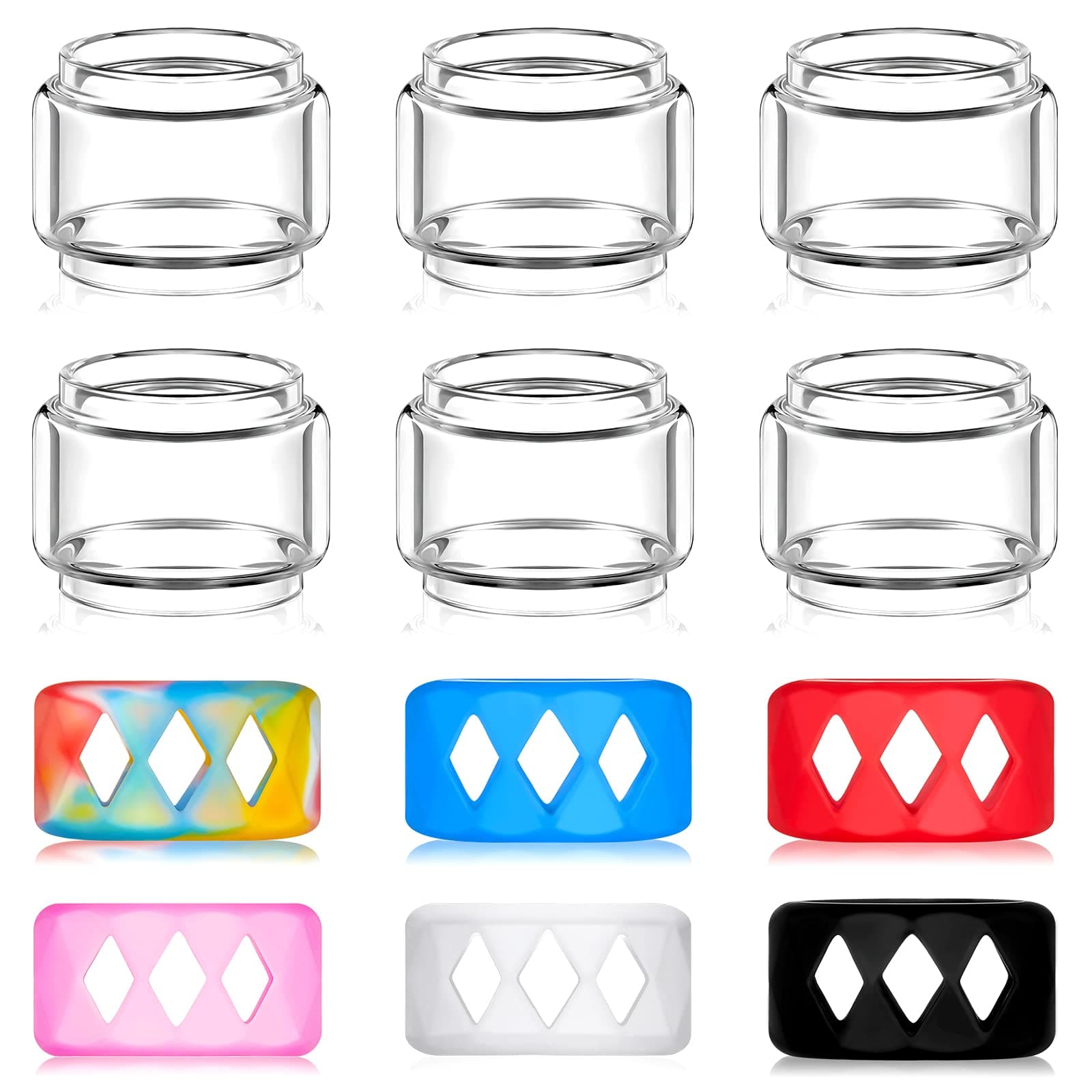 6 Pieces Tfv-16 Glass Replacement Reusable Glass Containers and 6 Pieces Silicone Anti Slip Ring Silicone Bands Non-skid Band Ring Glass Shade for Tfv-16 Replacement