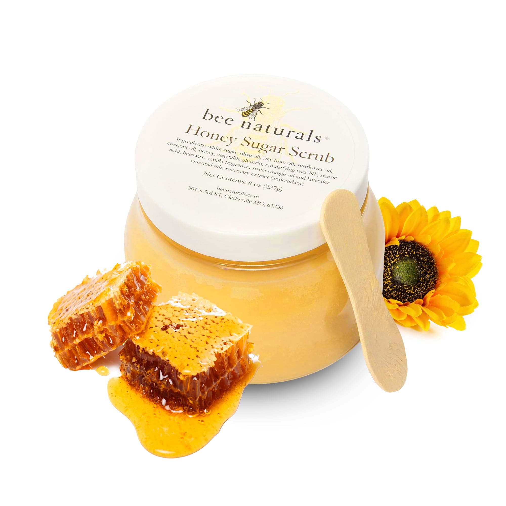 Bee Naturals Best Body Scrub - Natural Honey Sugar Exfoliator for Body, Face and Hands - Brightens, Softens, Cleans and Smoothens Skin - Gently Rejuvenates and.