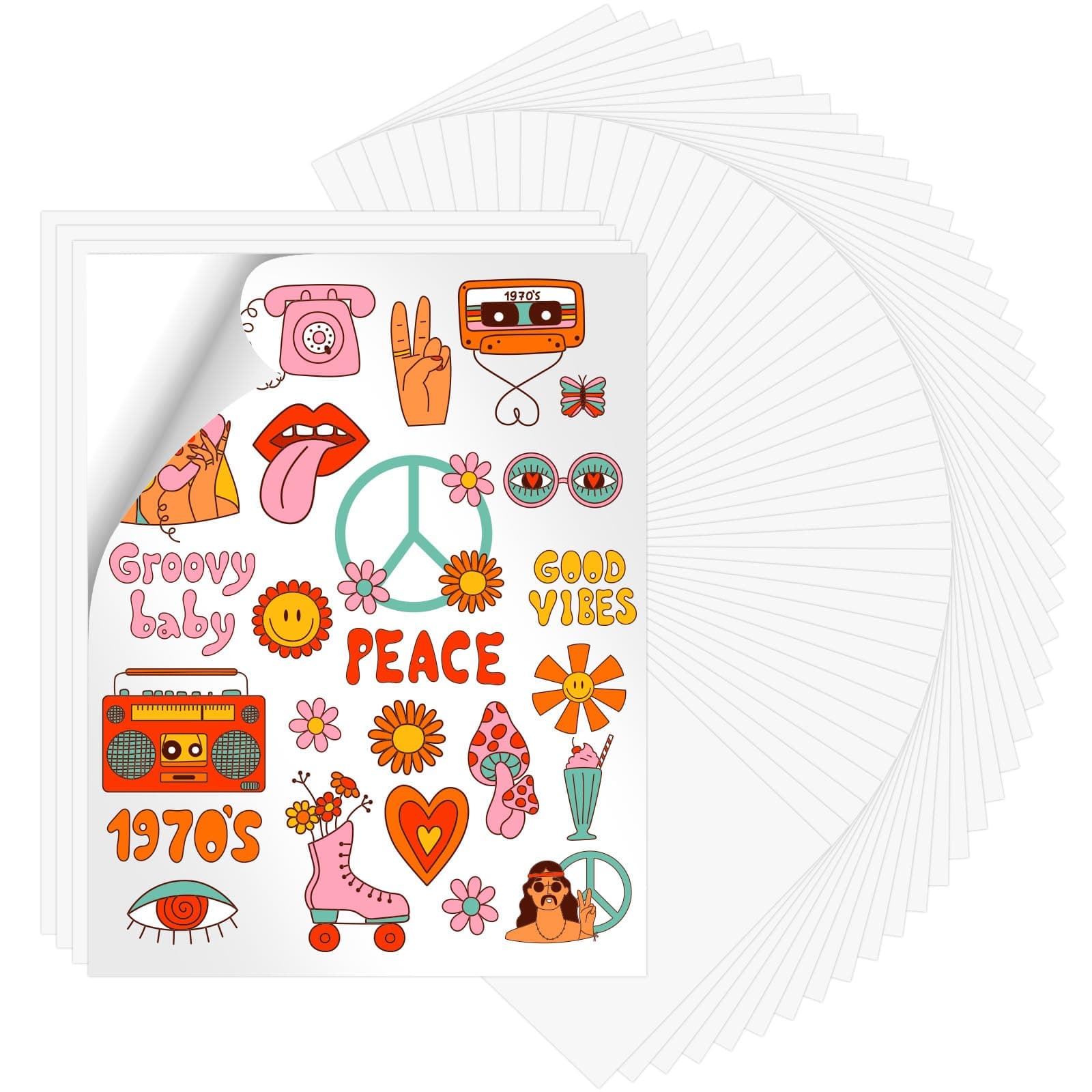 HTVRONT Sublimation Sticker Paper - 50 Pcs Glossy White Waterproof Sublimation Stickers 8.5 * 11in for Decoration